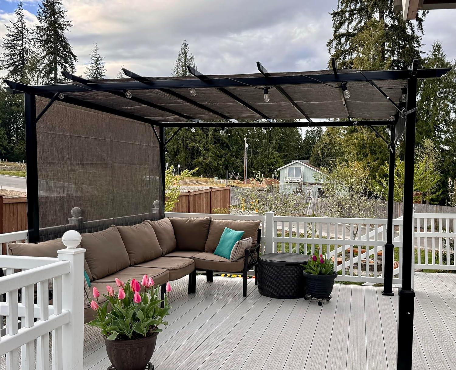 12 x 9 Metal Flat Top Pergola with Adjustable Grey Sling Top