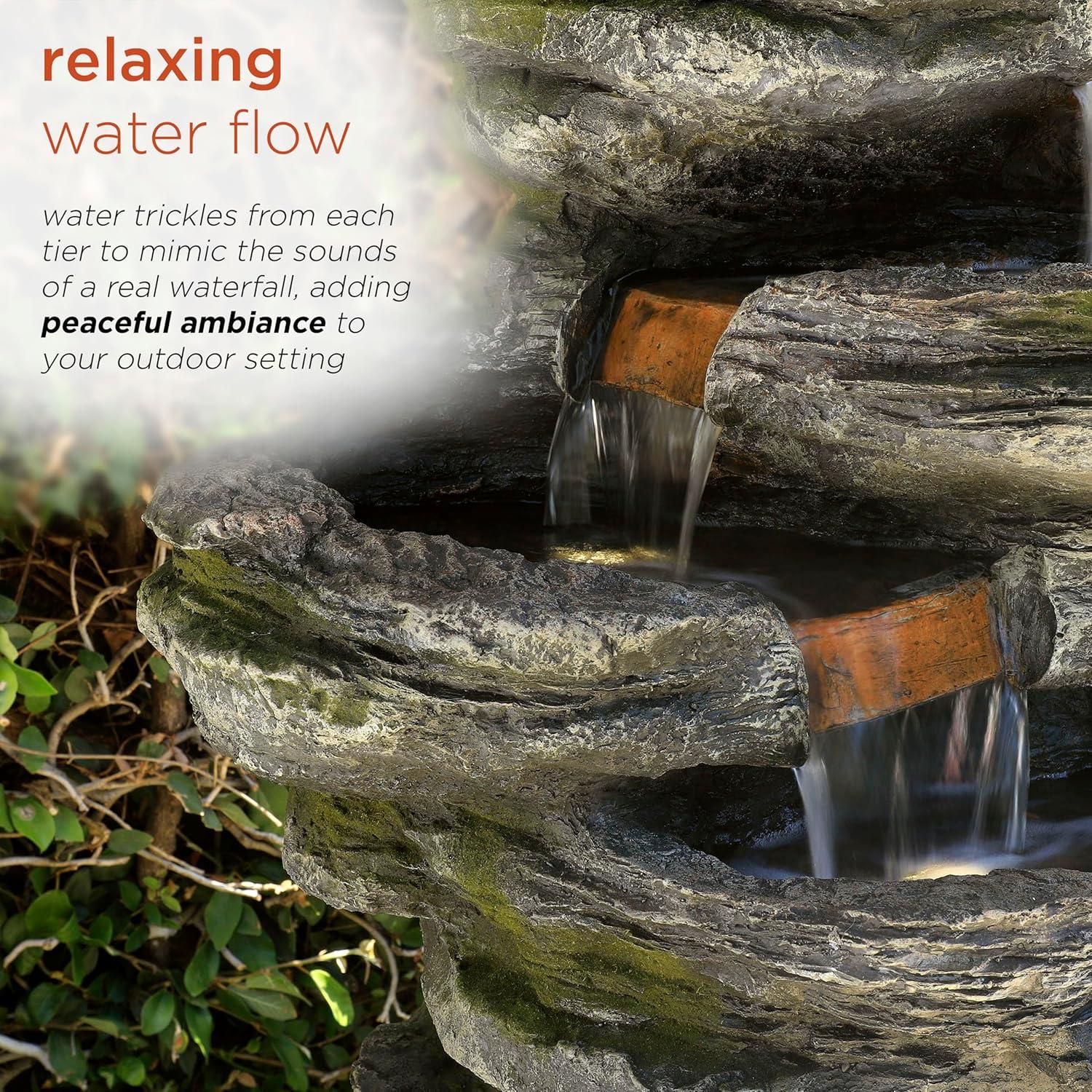 Alpine Corporation 8-Tier Rainforest Rock Water Fountain with LED Lights