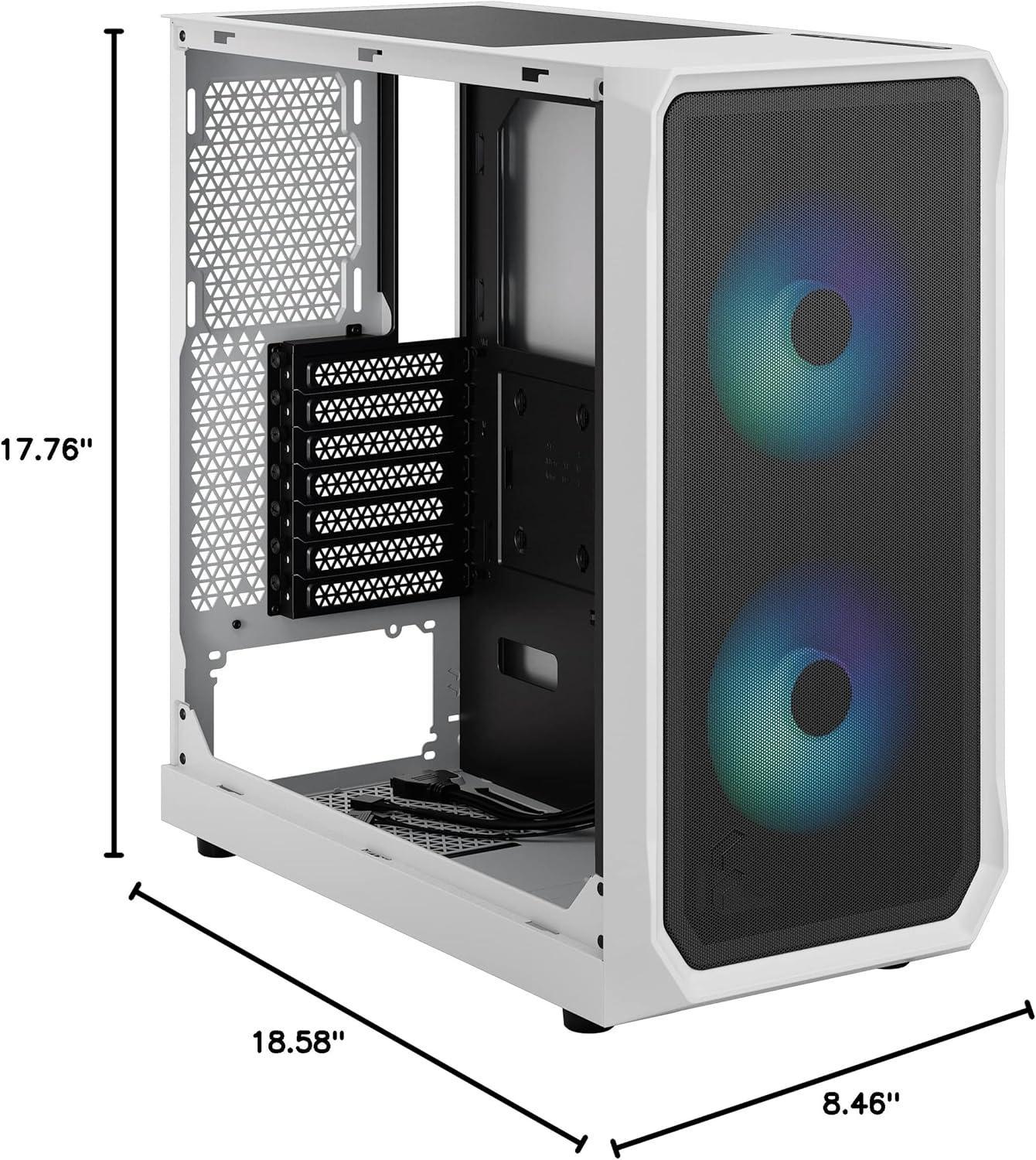 Fractal Design Focus 2 RGB White ATX mATX Mini ITX Clear Tinted Tempered Glass Mid Tower Computer Case