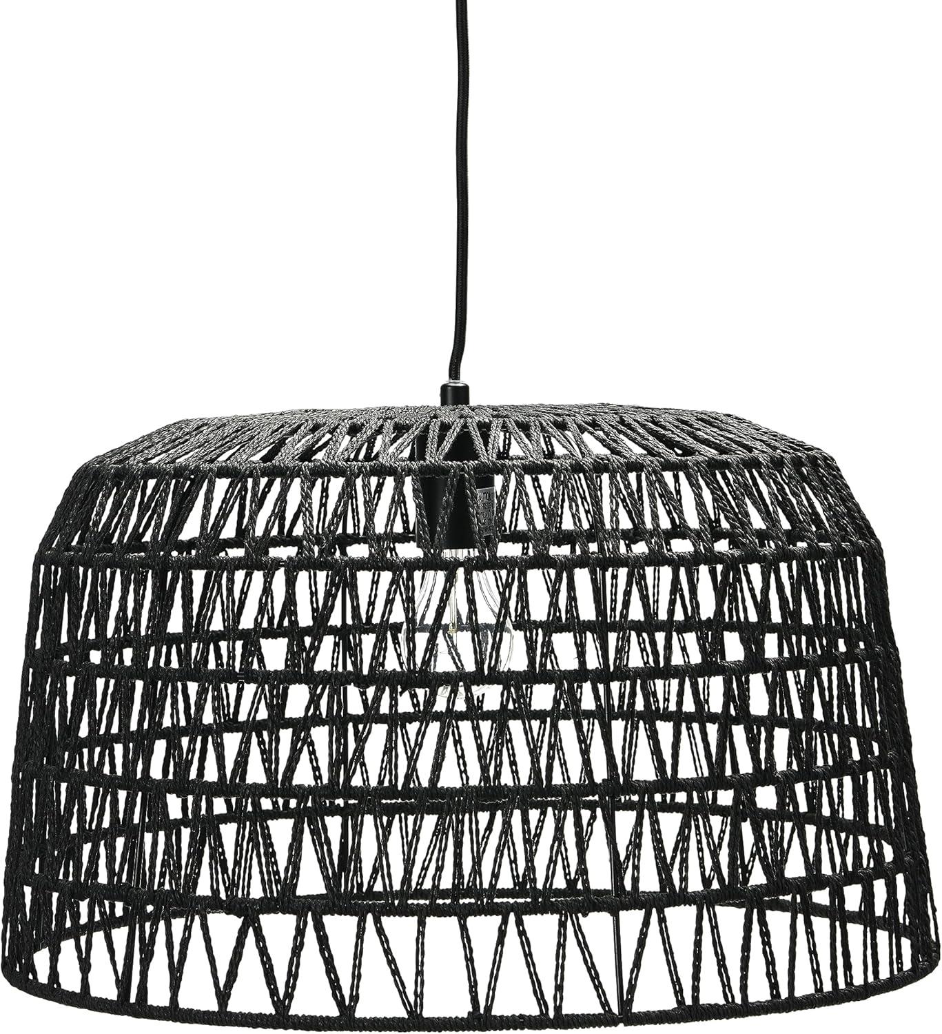 Creative Co-Op Open Weave Metal and Paper Rope Ceiling Light, Black