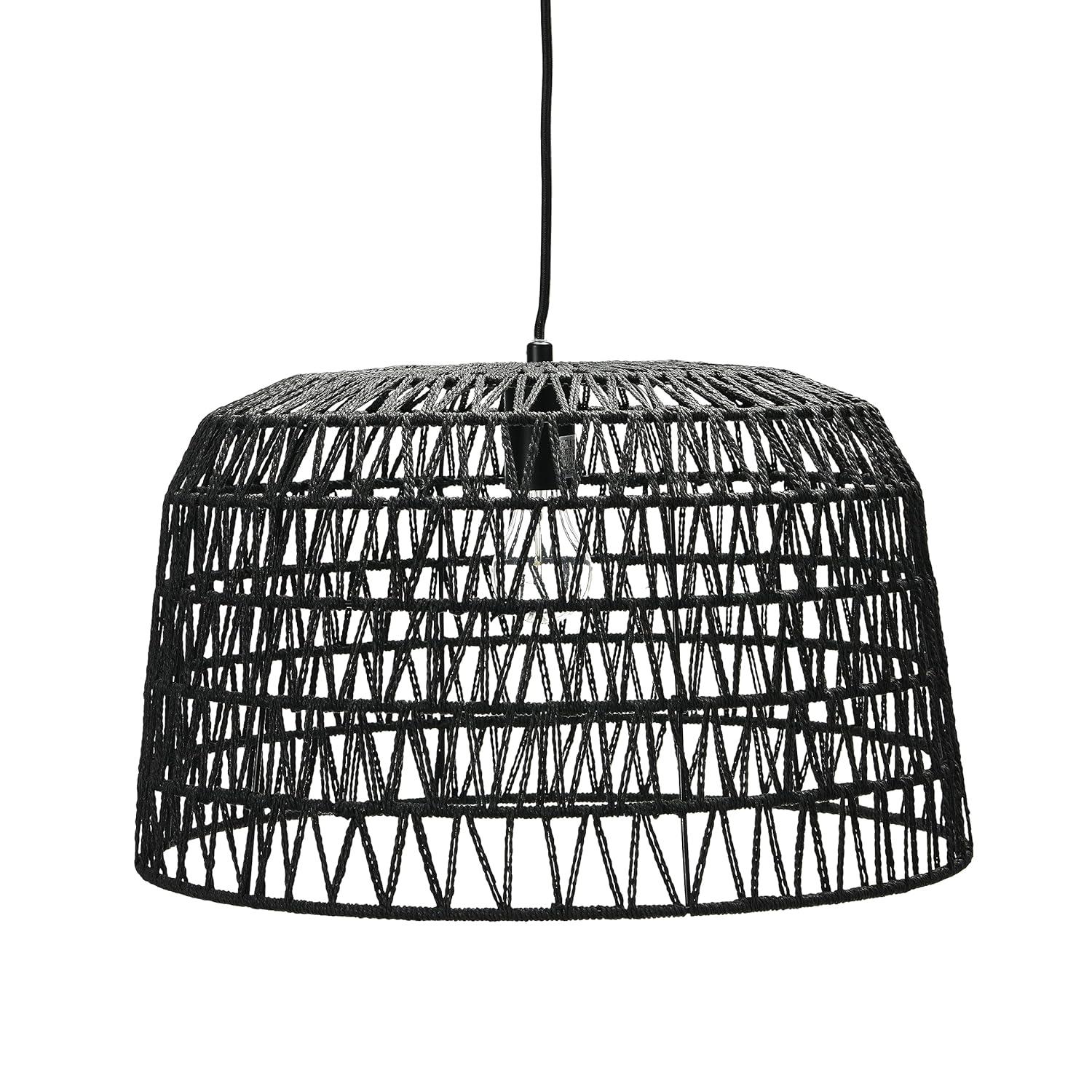 Creative Co-Op Open Weave Metal and Paper Rope Ceiling Light, Black