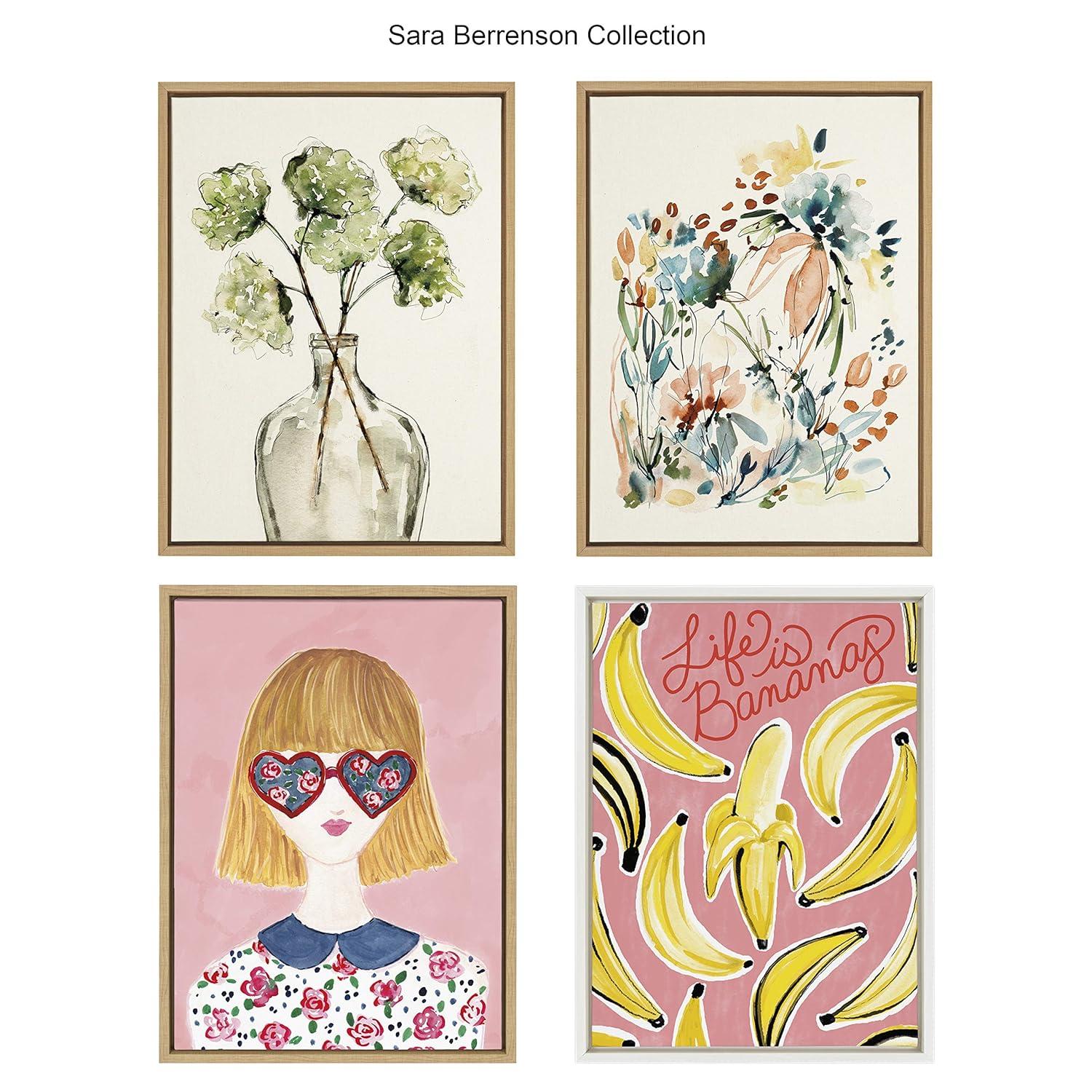 18" x 24" Sylvie Greenery Vase Framed Canvas by Sara Berrenson Natural - Kate & Laurel All Things Decor