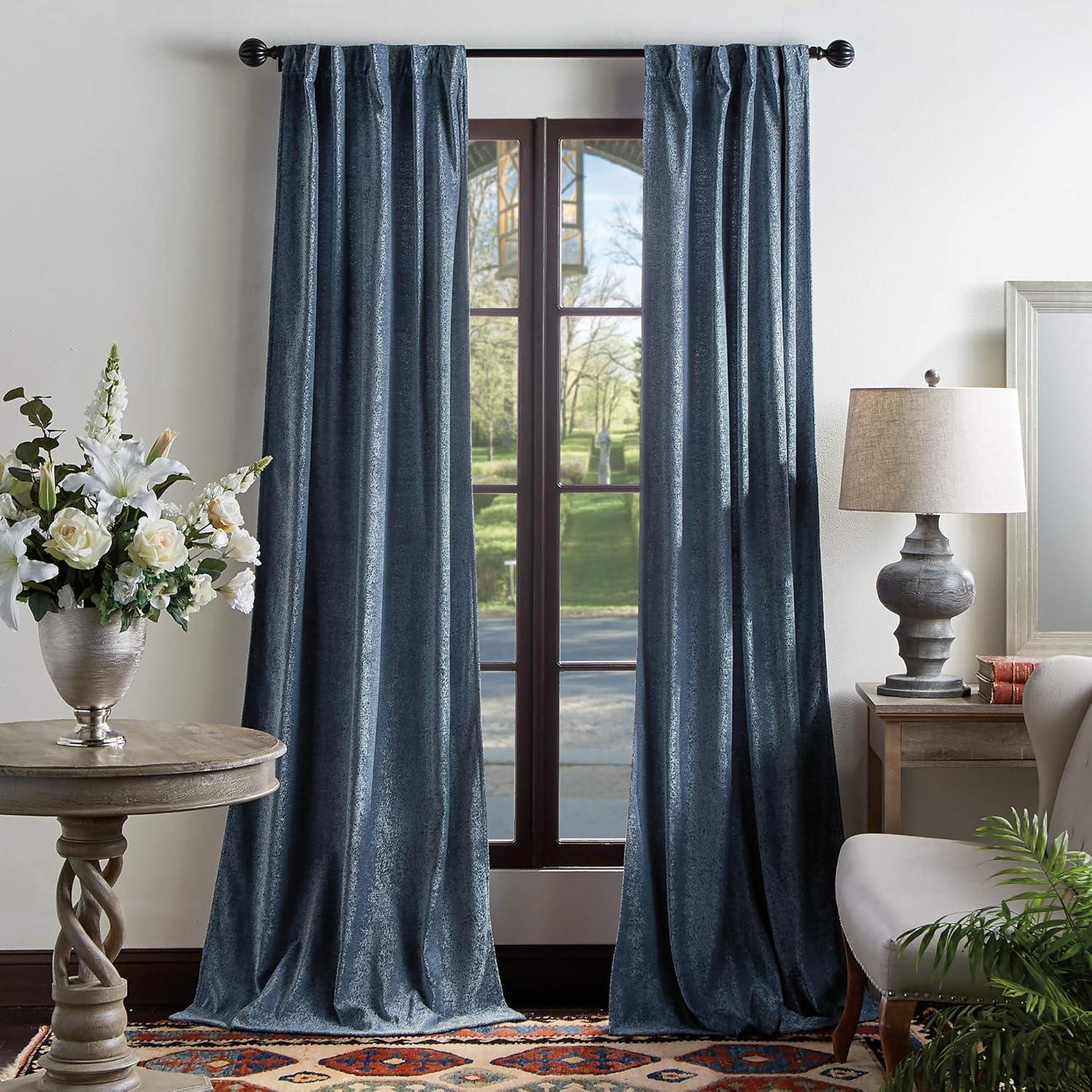 Navy Chenille Room-Darkening Back Tab Curtain Panels, 84"