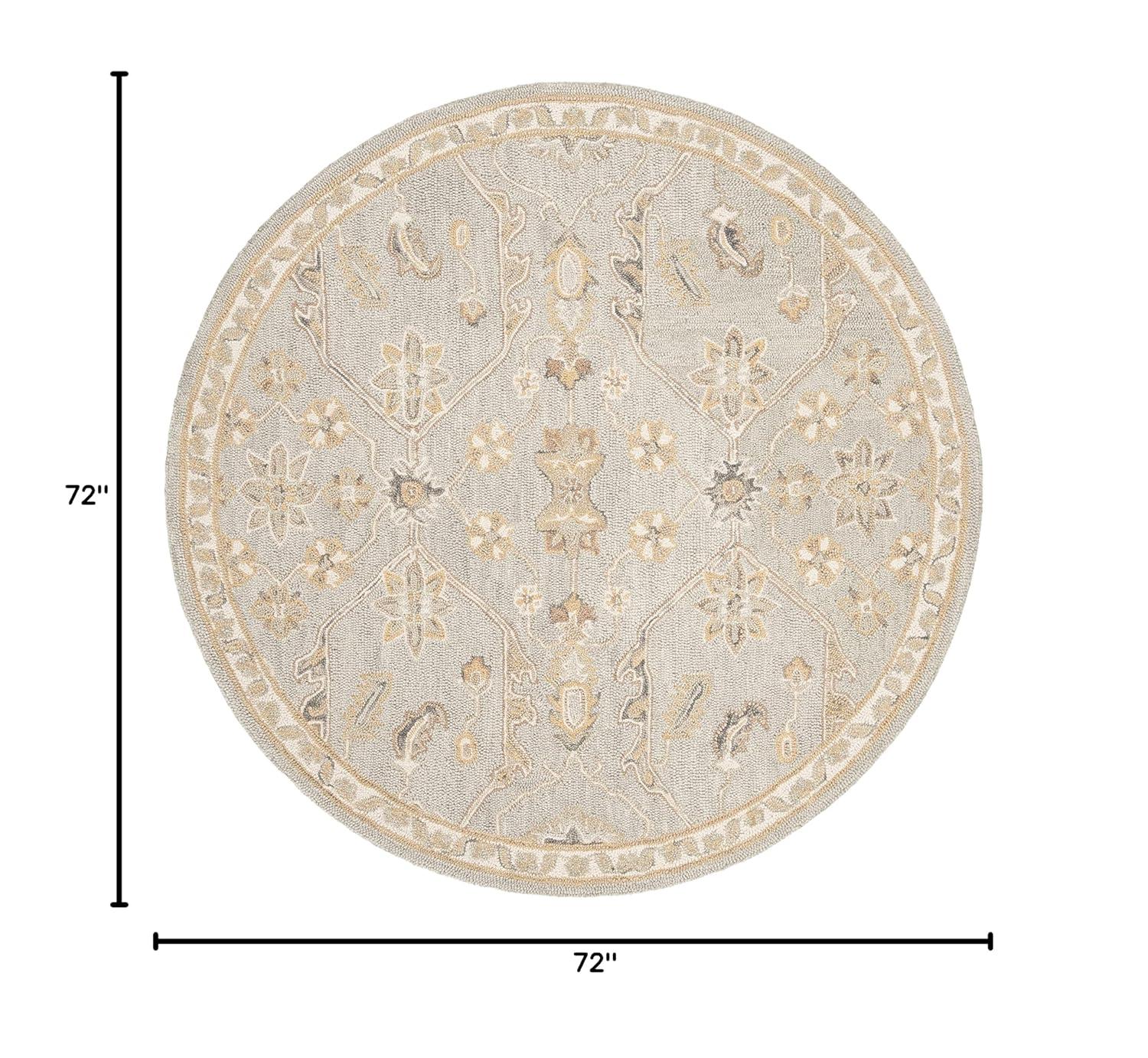 SAFAVIEH Blossom Constantine Floral Traditional Wool Area Rug, Slate/Beige, 6' x 6' Round