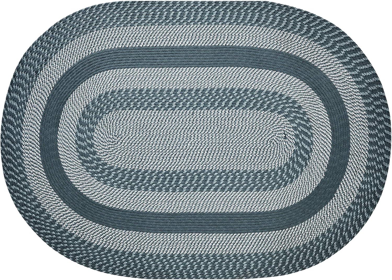 Slate Blue Oval Braided Reversible Synthetic Rug