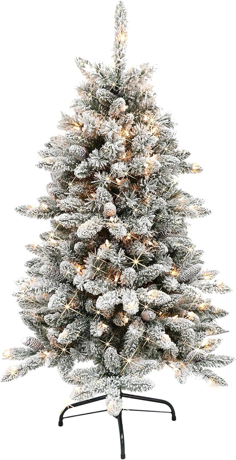 Winter Whisper 4.5' Pre-Lit Flocked Fir Artificial Christmas Tree with Warm White Lights