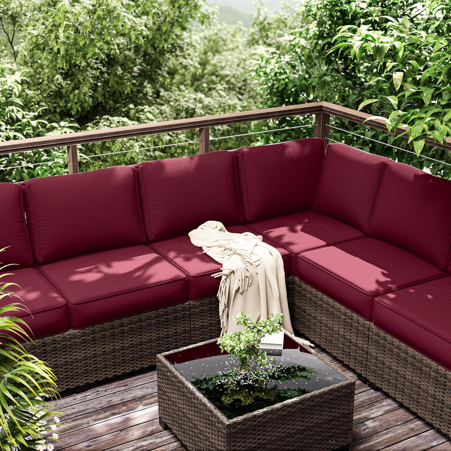 Kimunuk 14 Piece Outdoor Furniture Replacement Cushions, 5" Foam Foam High-Density, Fits 6-Seat Sectional Rattan Conversation Set, Patio Water-Resistant Sofa Cushions, Light Grey