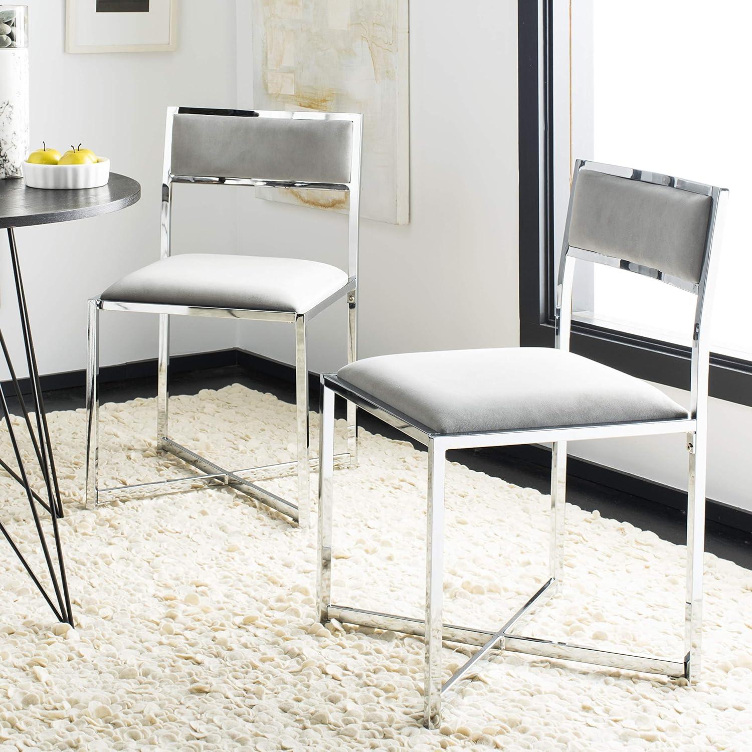 Elysian Gray Leatherette Upholstered Side Chair with Chrome X-Style Legs, Set of 2
