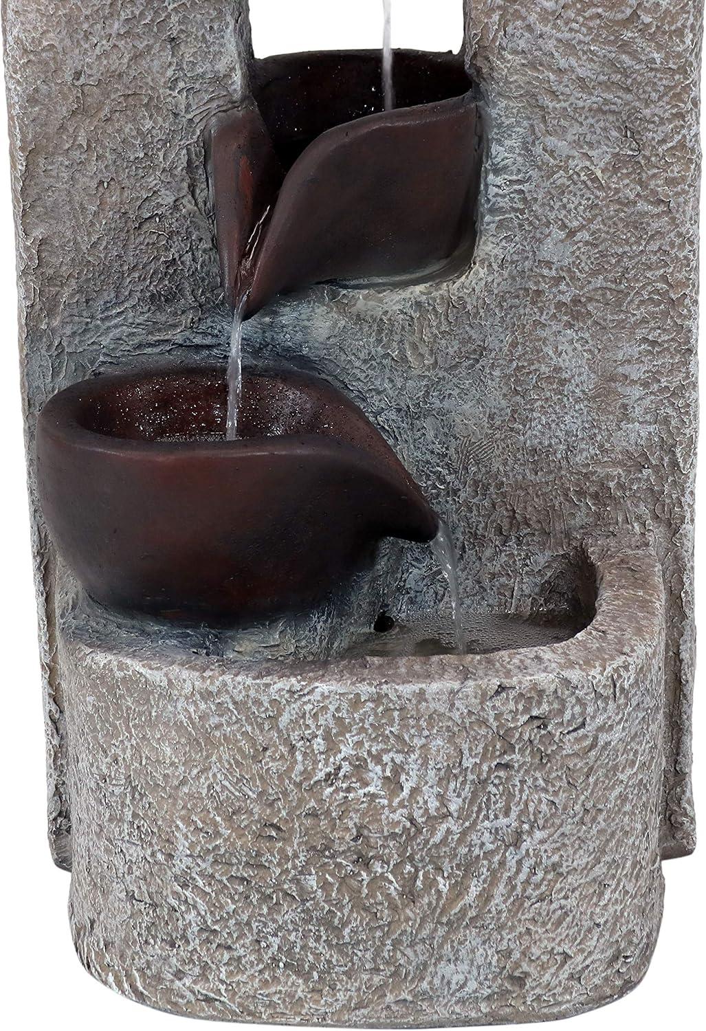 Sunnydaze Outdoor Polyresin Solar Powered Aged Tiered Vessels Water Fountain with Battery Backup - 29"