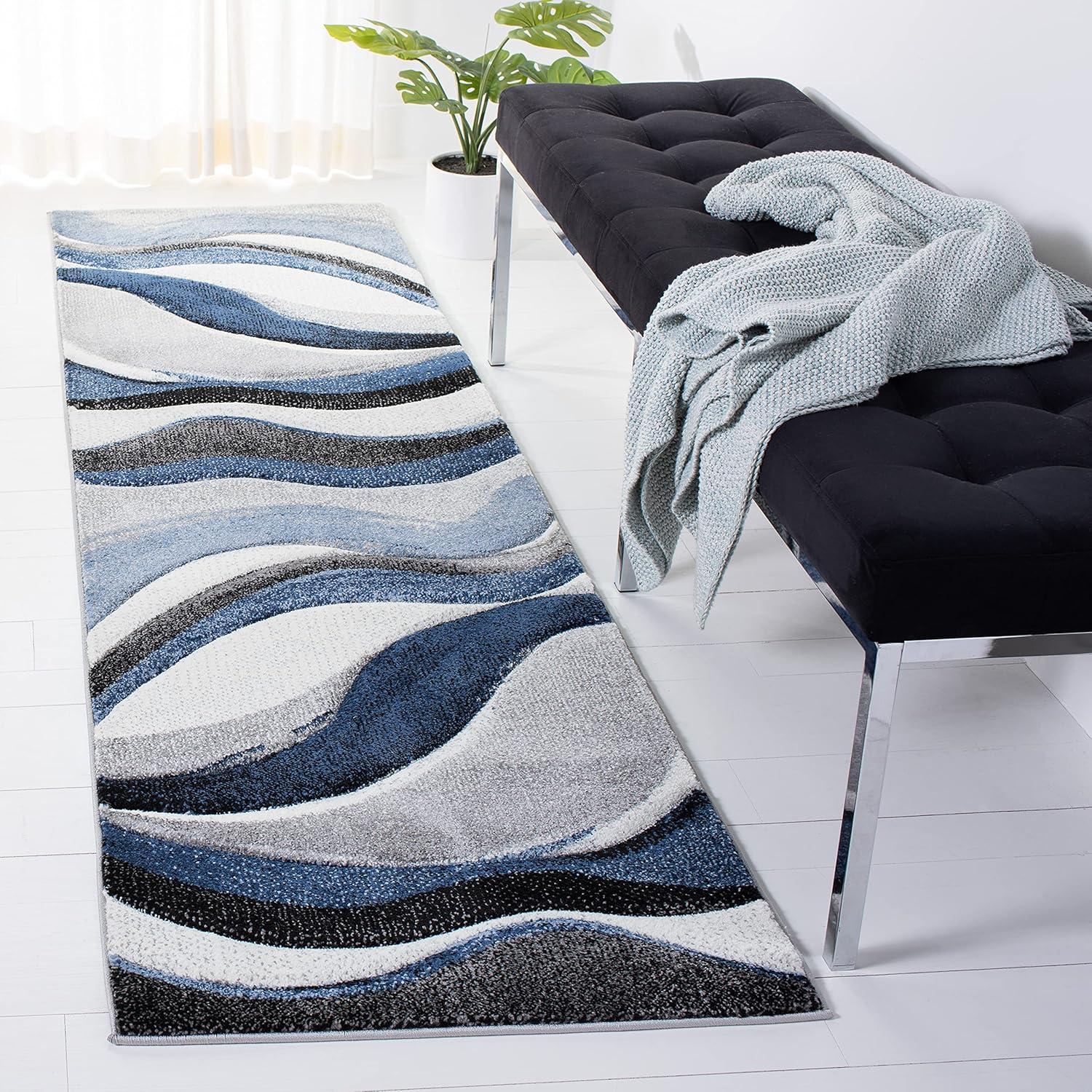 Hollywood HLW766 Power Loomed Indoor Runner Rug - Grey/Blue - 2'3"x22' - Safavieh