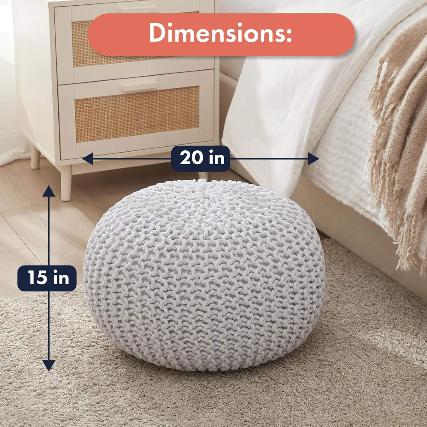Ornavo Home Cotton Classic Braid Pouf Ottoman - 15" x 18.5" - White