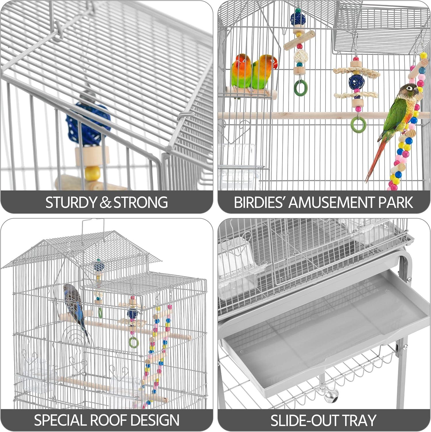 Yaheetech Roof Top Birdcage Parrot Cage with Detachable Rolling Stand Wrought Iron