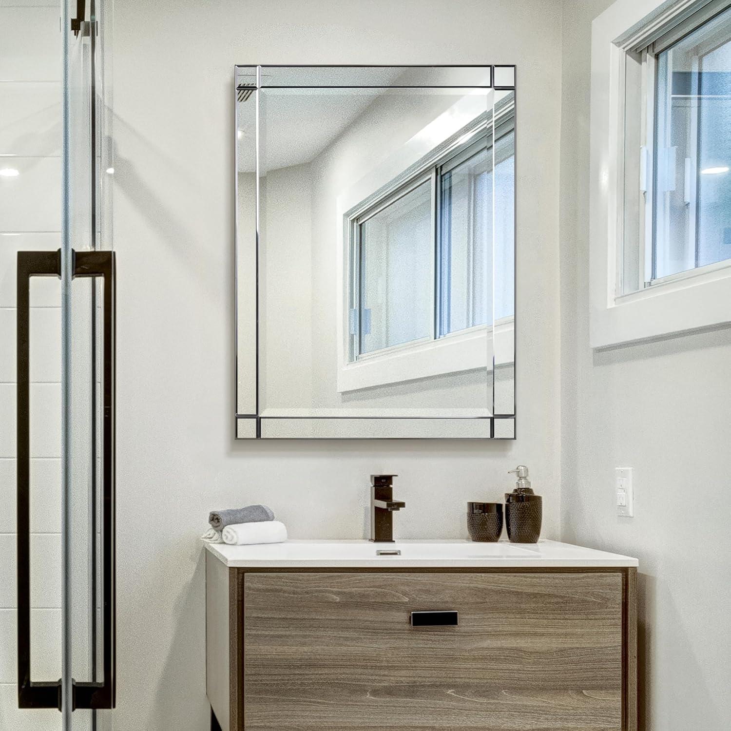 Empire Art Direct Moderno Squared Corner Beveled Rectangle Wall Mirror, Solid Wood Frame, 1"-Beveled Center Mirror, Ready to Hang - Clear 30 in. x 40