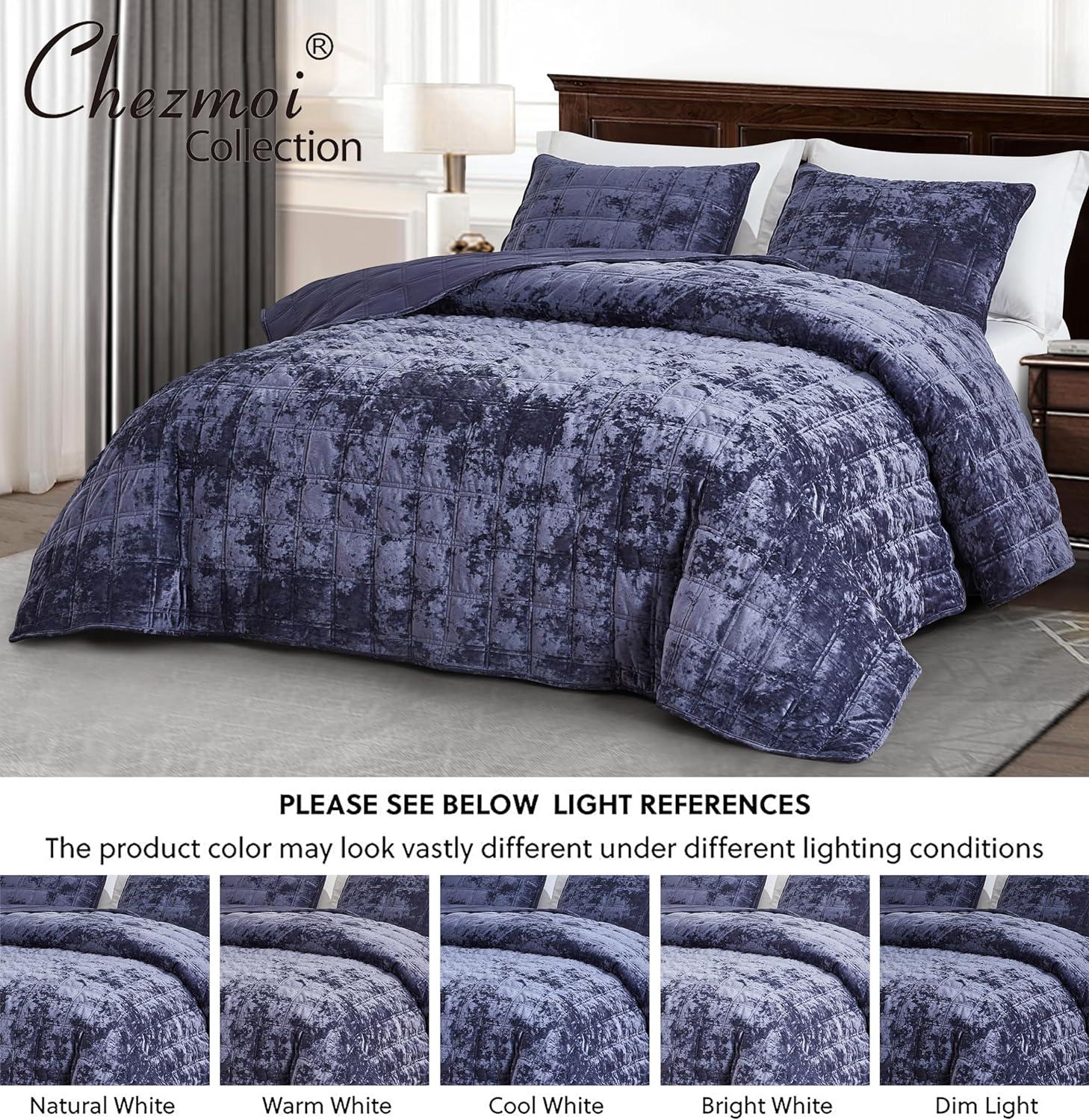 Piers Queen Purple Velvet Reversible Quilt Set