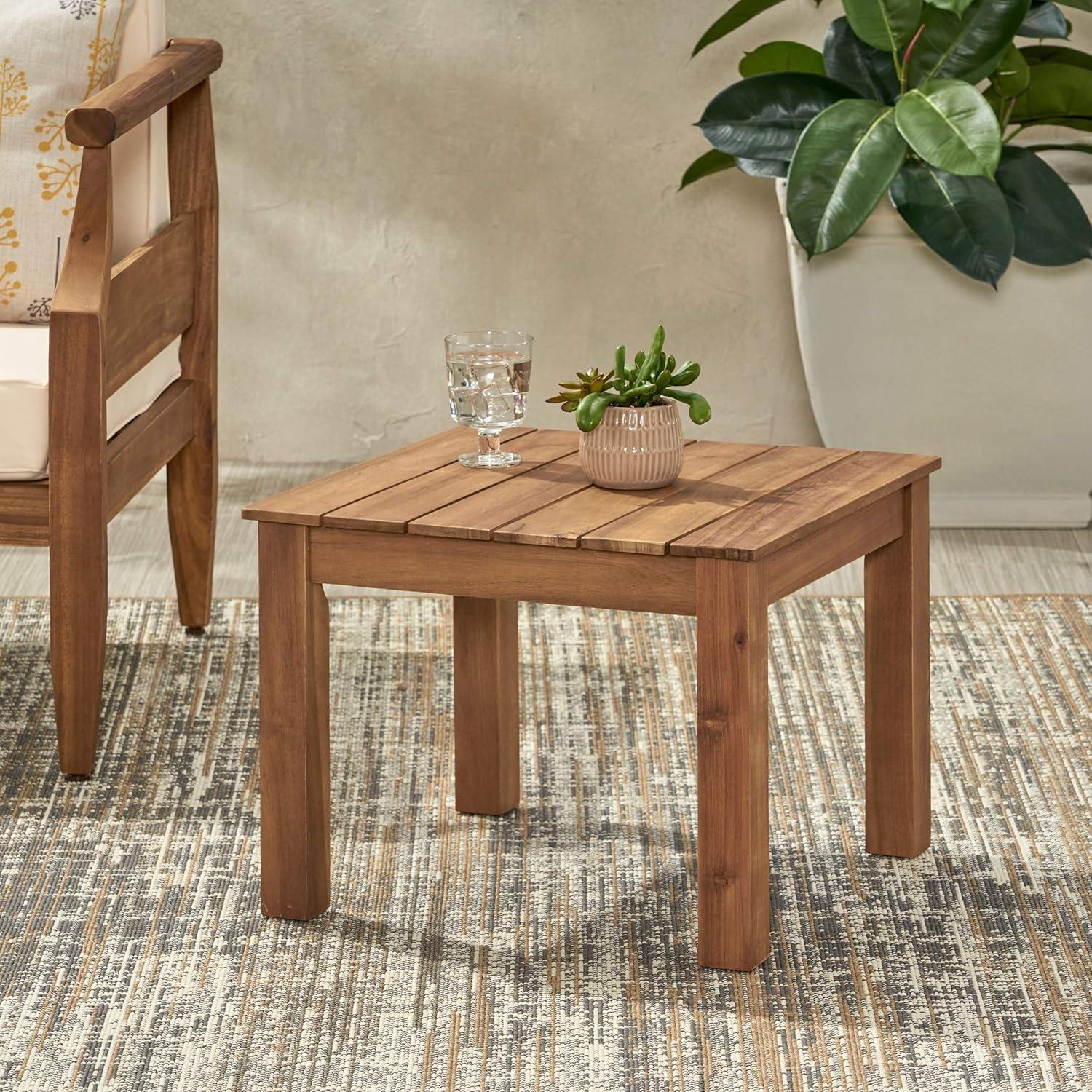 Temecula Acacia Wood Mid-Century Modern End Table - Brown Patina - Christopher Knight Home: Weather-Resistant Patio Accent Table