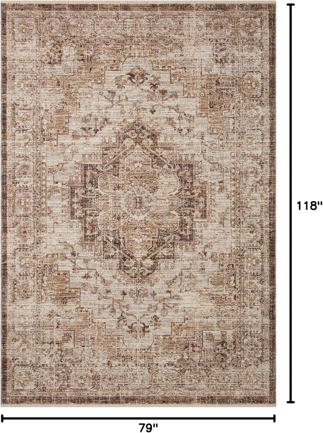 Sorrento Oriental Machine Made Power Loom Polyester Area Rug in Beige/Brown