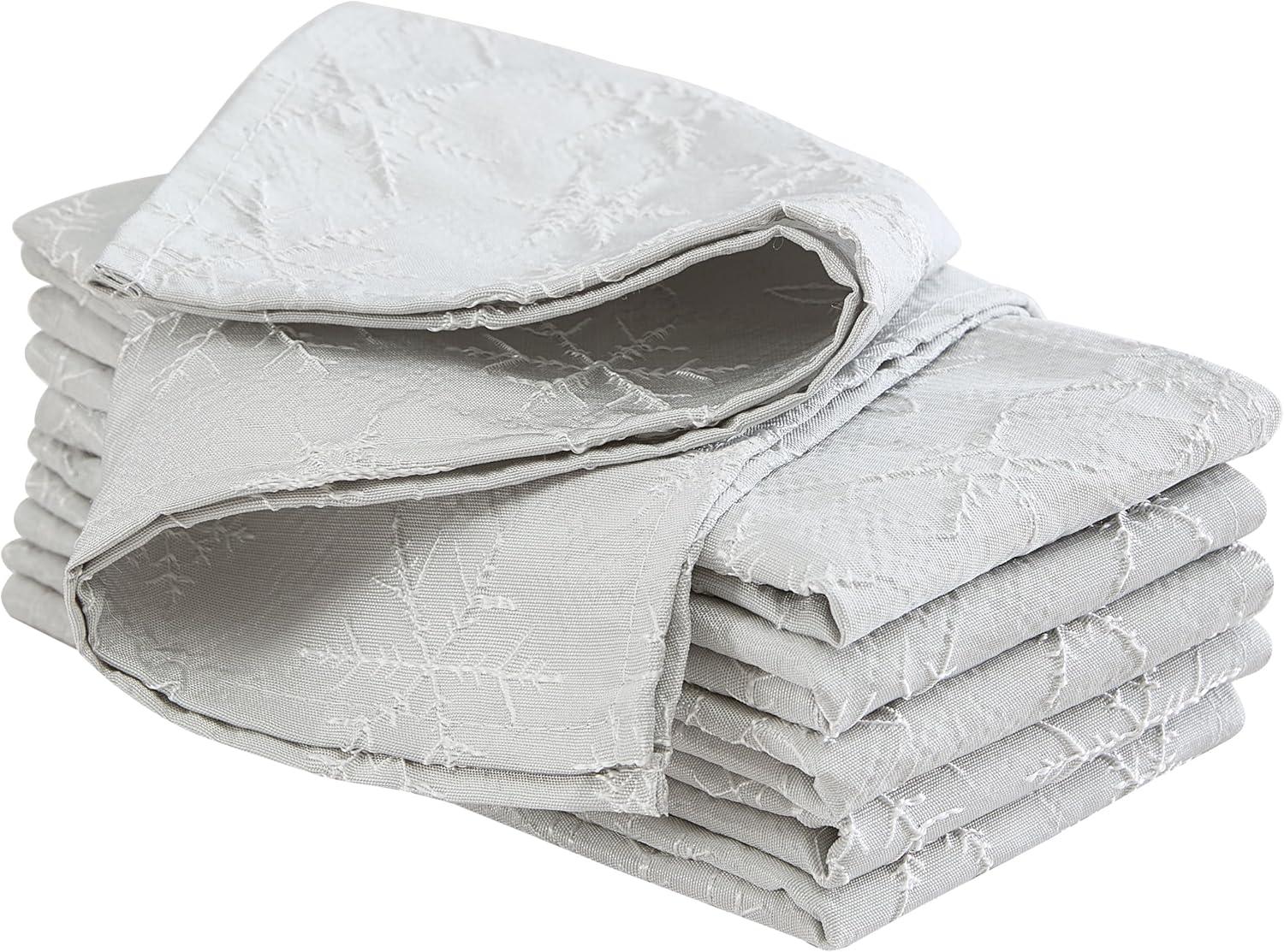 Laura Ashley Napkins Raised Woven Embroidered Jacquard Fabric, Wrinkle Resistant for Dining, Holiday, Party, Wedding or Banquet, Set of 6 Napkins, Snowflake Silver