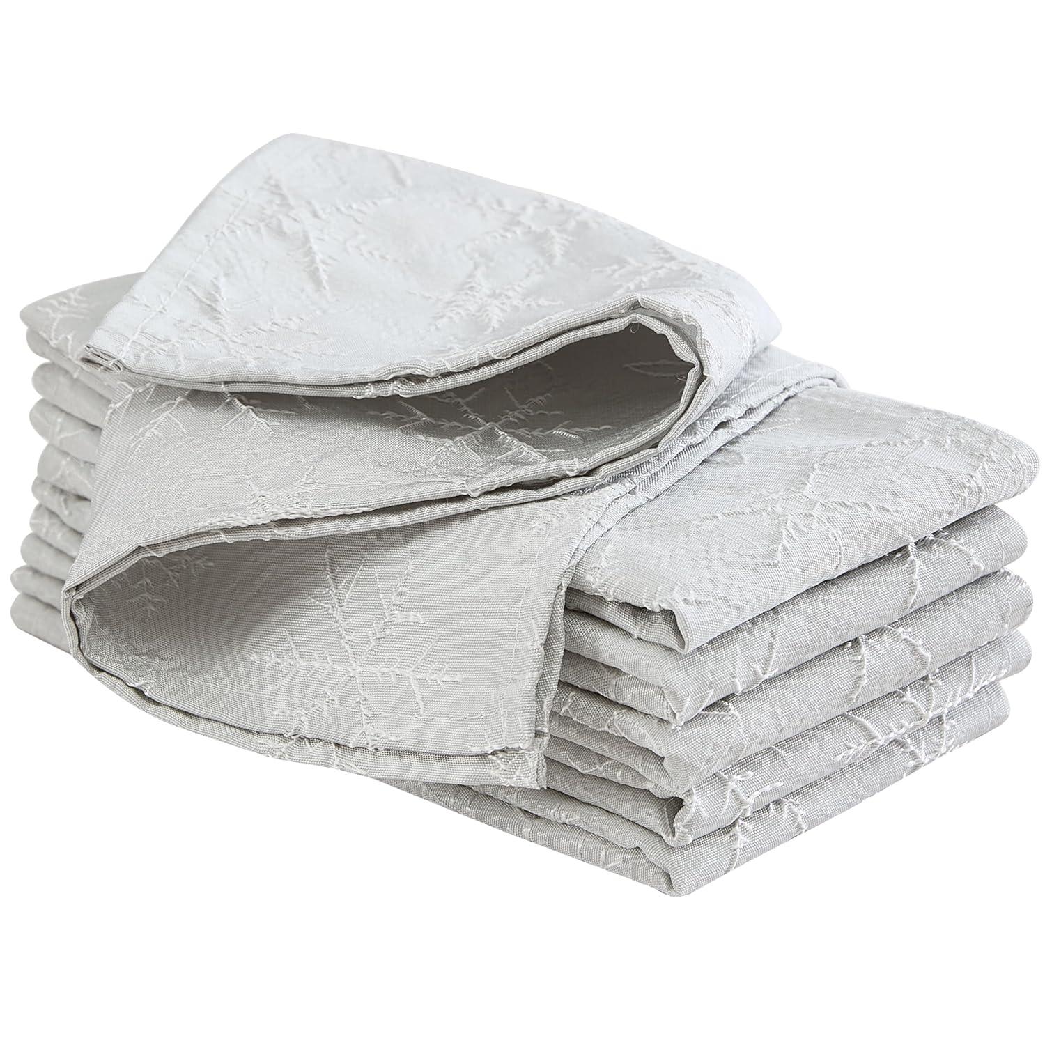 Laura Ashley Napkins Raised Woven Embroidered Jacquard Fabric, Wrinkle Resistant for Dining, Holiday, Party, Wedding or Banquet, Set of 6 Napkins, Snowflake Silver