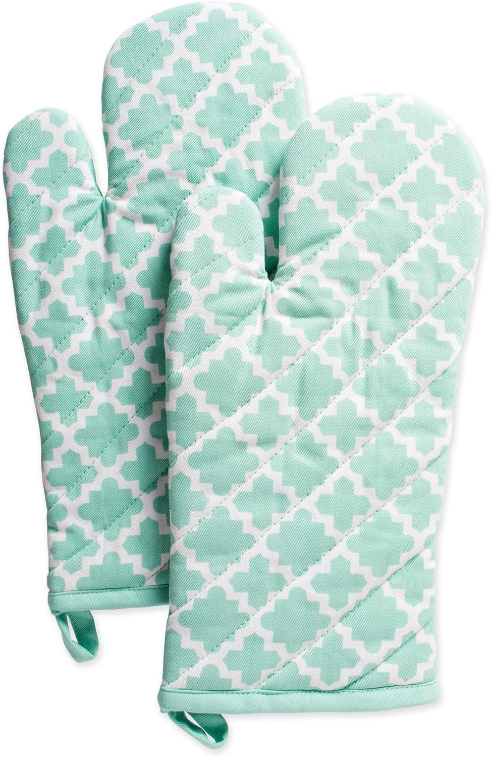 Aqua and White Cotton Quilted Oven Mitt Set