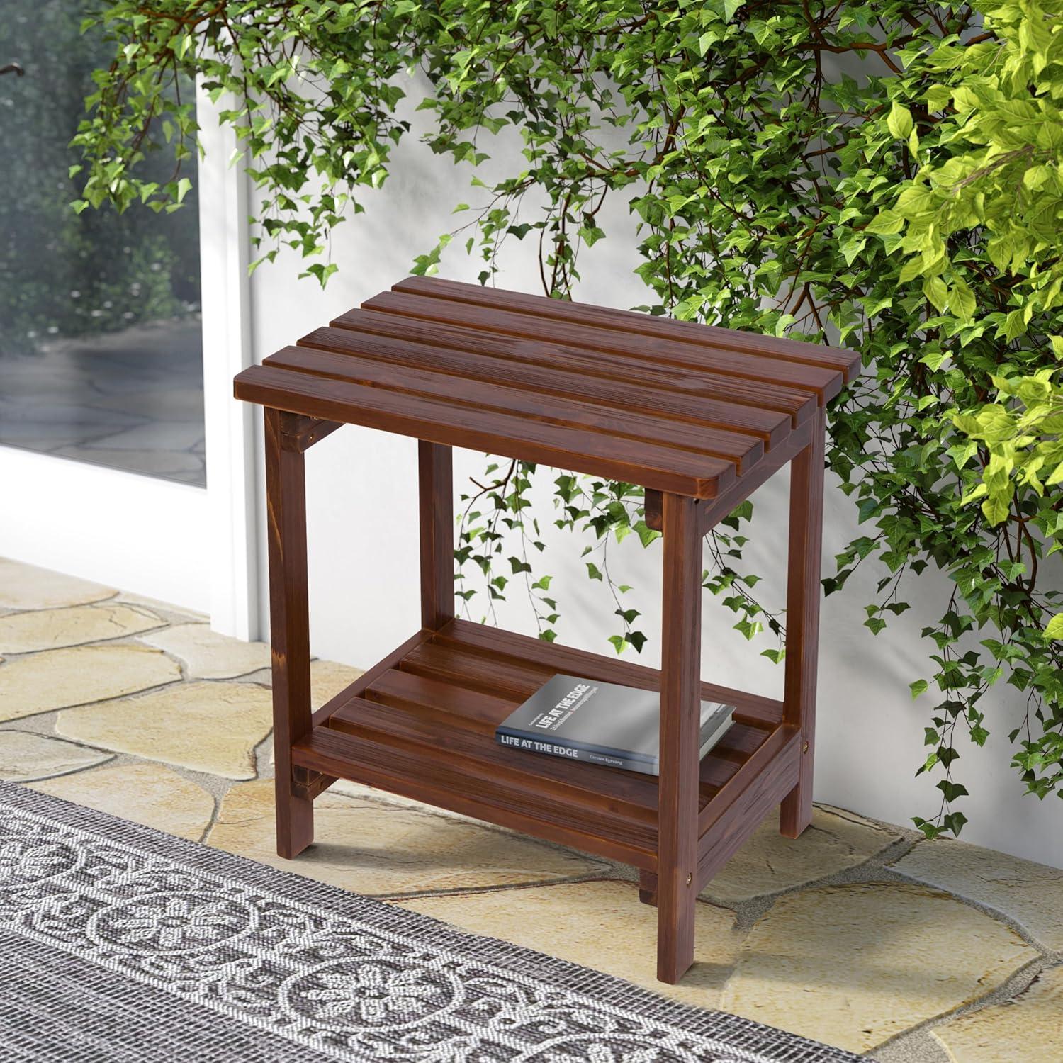 Shine Company Rectangular Traditional Wooden Indoor/Outdoor Side Table in Brown