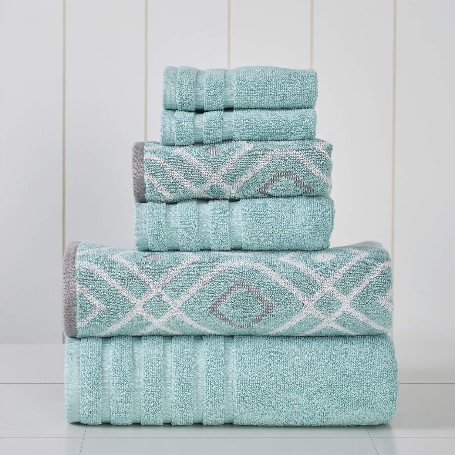 Modern Threads Modern Threads Oxford 6-Piece Yarn Dyed Jacquard & Solid Towel Set – 100% Combed Cotton, Quick Dry & Absorbent Bath, Hand & Washcloths