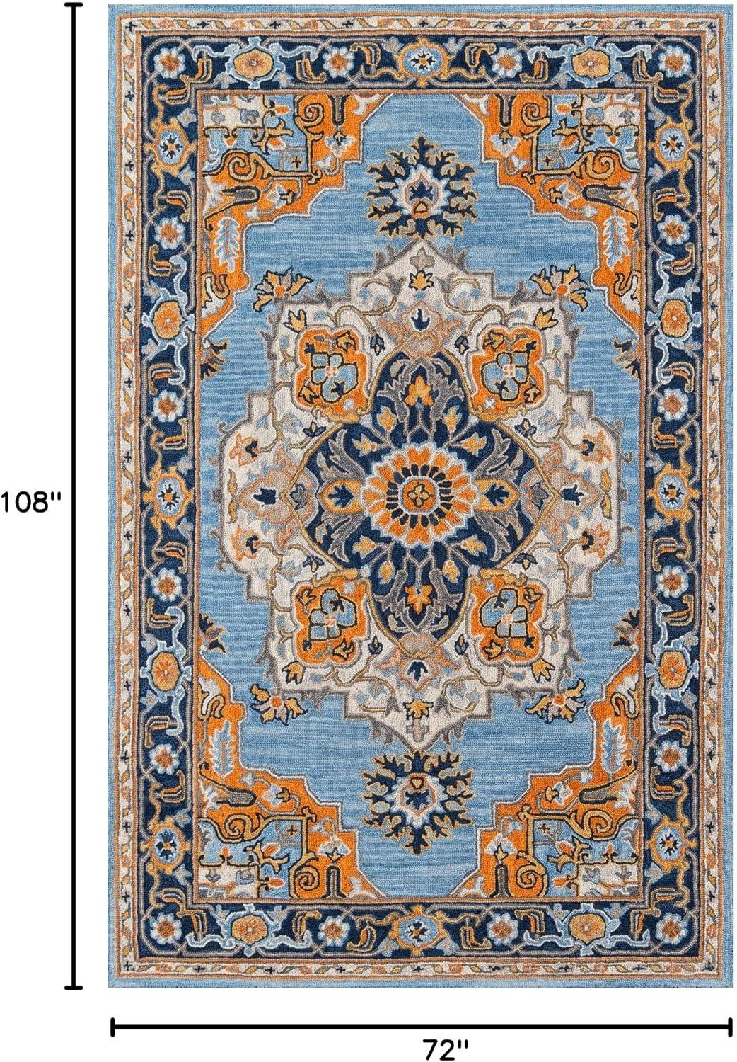 Momeni  Ibiza Hand-tufted Traditional Medallion Wool Area Rug Blue 6' x 9' 6' x 9' Indoor Orange