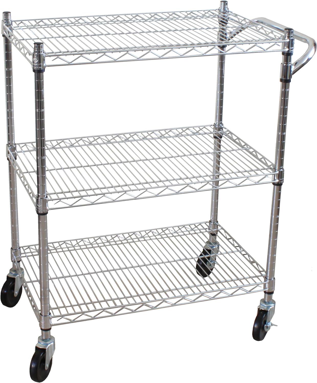 Oceanstar Chrome 3-Tier Adjustable Heavy-Duty Utility Cart