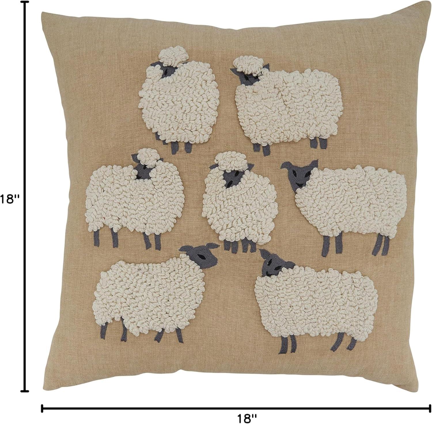 Saro Lifestyle Embroidered Sheep  Decorative Pillow Cover