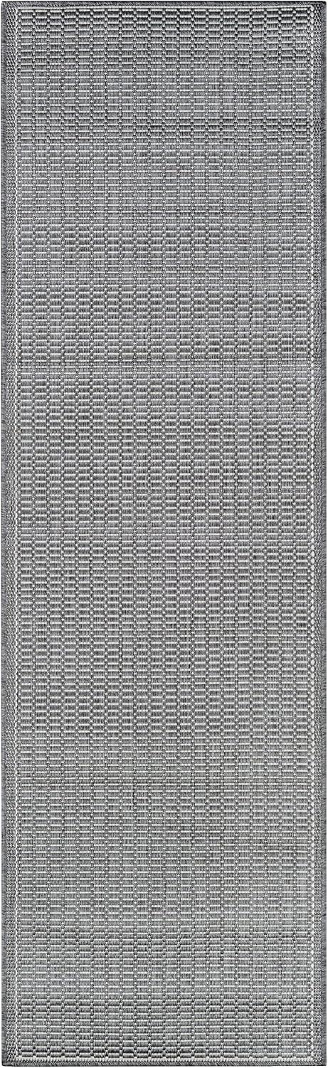 Couristan Recife Saddle Stitch Indoor /Outdoor Area Rug, Grey- White, 2'3" x 11'9" Runner