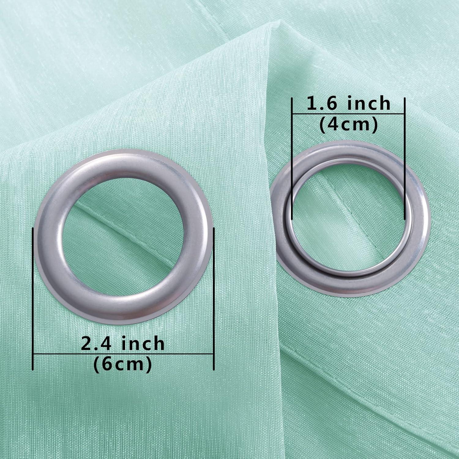 KOUFALL 96 Inch Seafoam Sheer Curtains Grommet 2 Panel Faux Linen Voile Drapes Semi Sheer Curtains for Living Room Bedroom 52 x 96 Inches Long Ocean Coastal Beach Themed Aqua Mint Light Green
