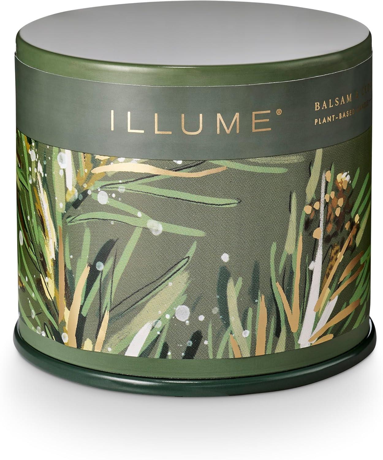 ILLUME Noble Holiday Balsam & Cedar Large Crackle Glass Candle