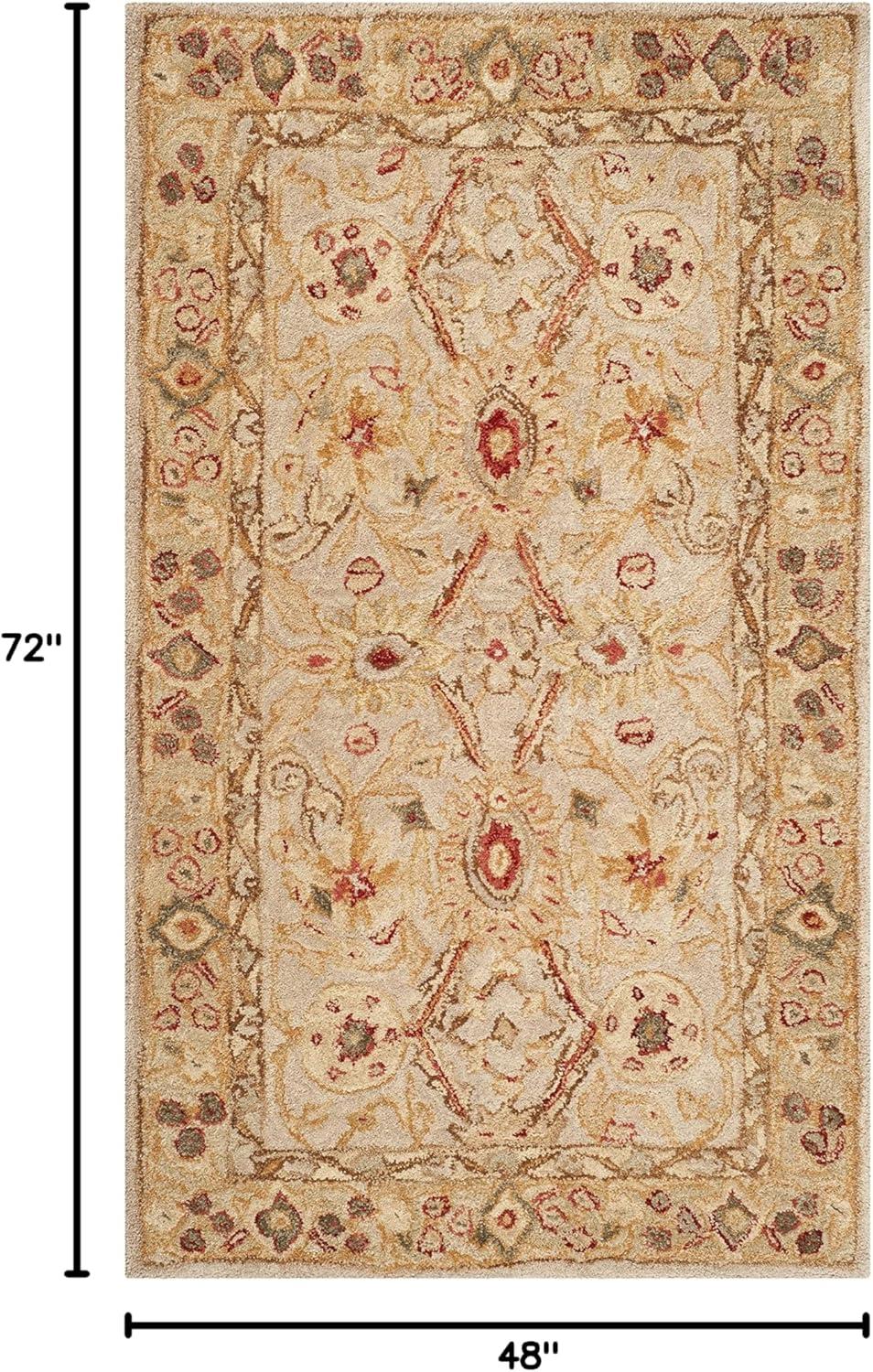 SAFAVIEH Anatolia Trinity Traditional Wool Area Rug, Ivory/Sage, 4' x 6'