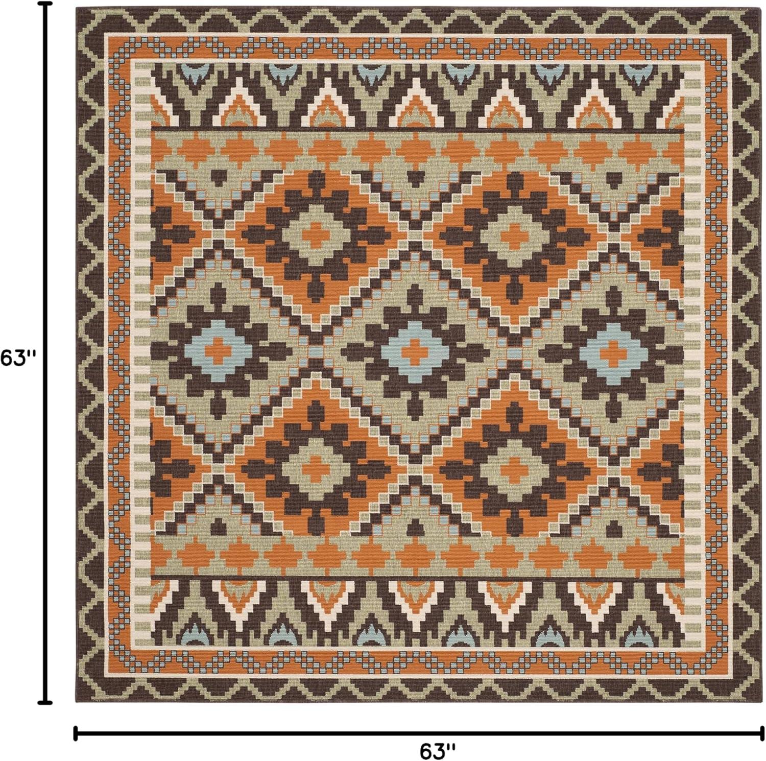 Veranda VER096 Power Loomed Indoor/Outdoor Area Rug - Green/Terracotta - 5'3"x5'3" - Safavieh