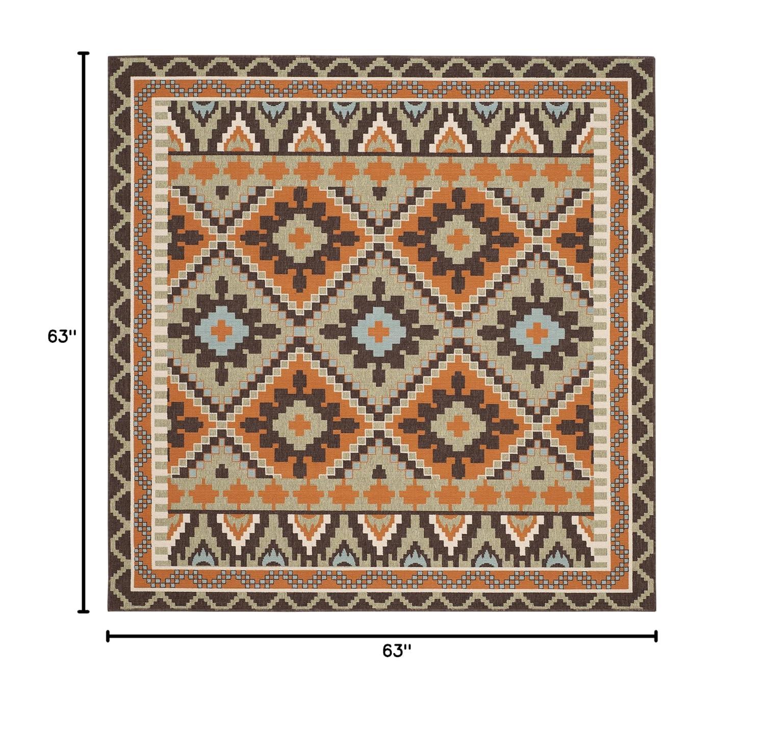 Veranda VER096 Power Loomed Indoor/Outdoor Area Rug - Green/Terracotta - 5'3"x5'3" - Safavieh