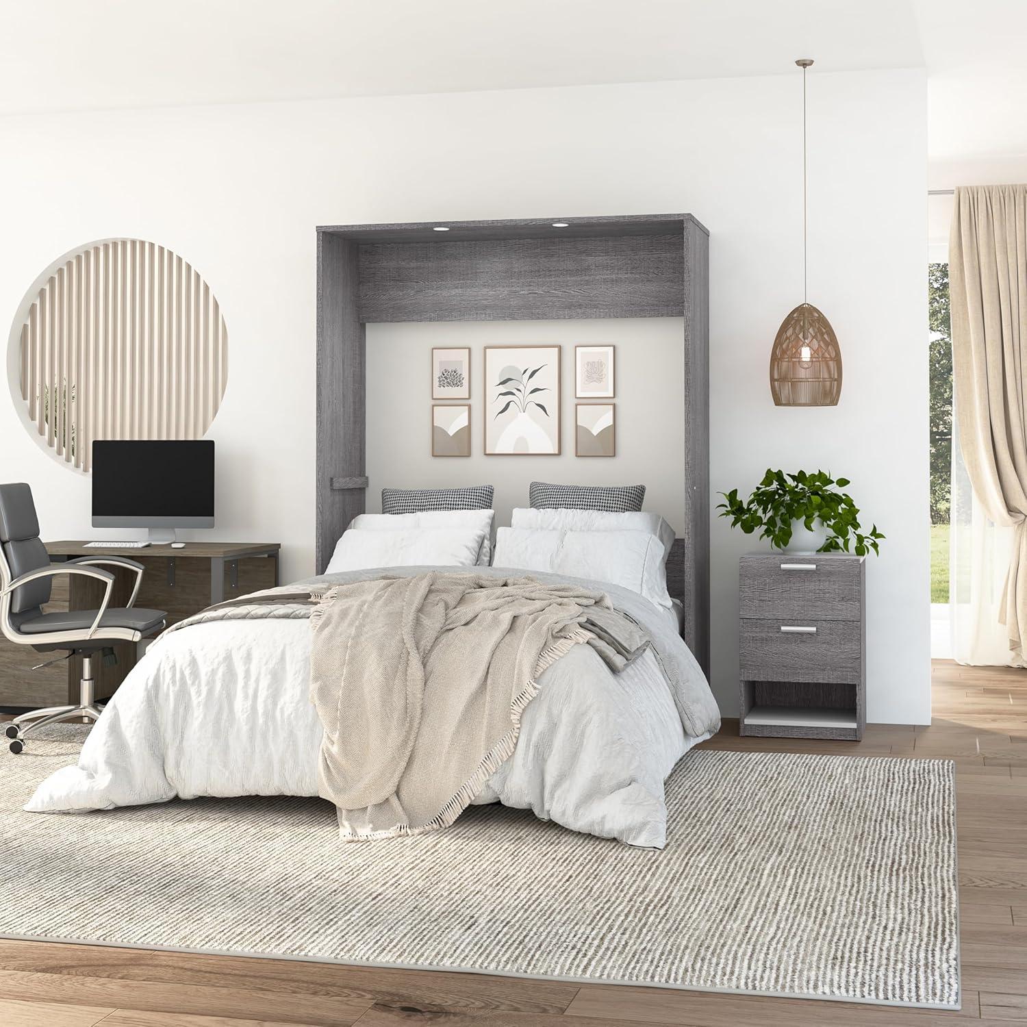 Bestar Cielo 68W Queen Murphy Bed in Bark Gray and White, Sleeping Arrangement for Multipurpose Area, Bedroom, Guest Room, or Living Room