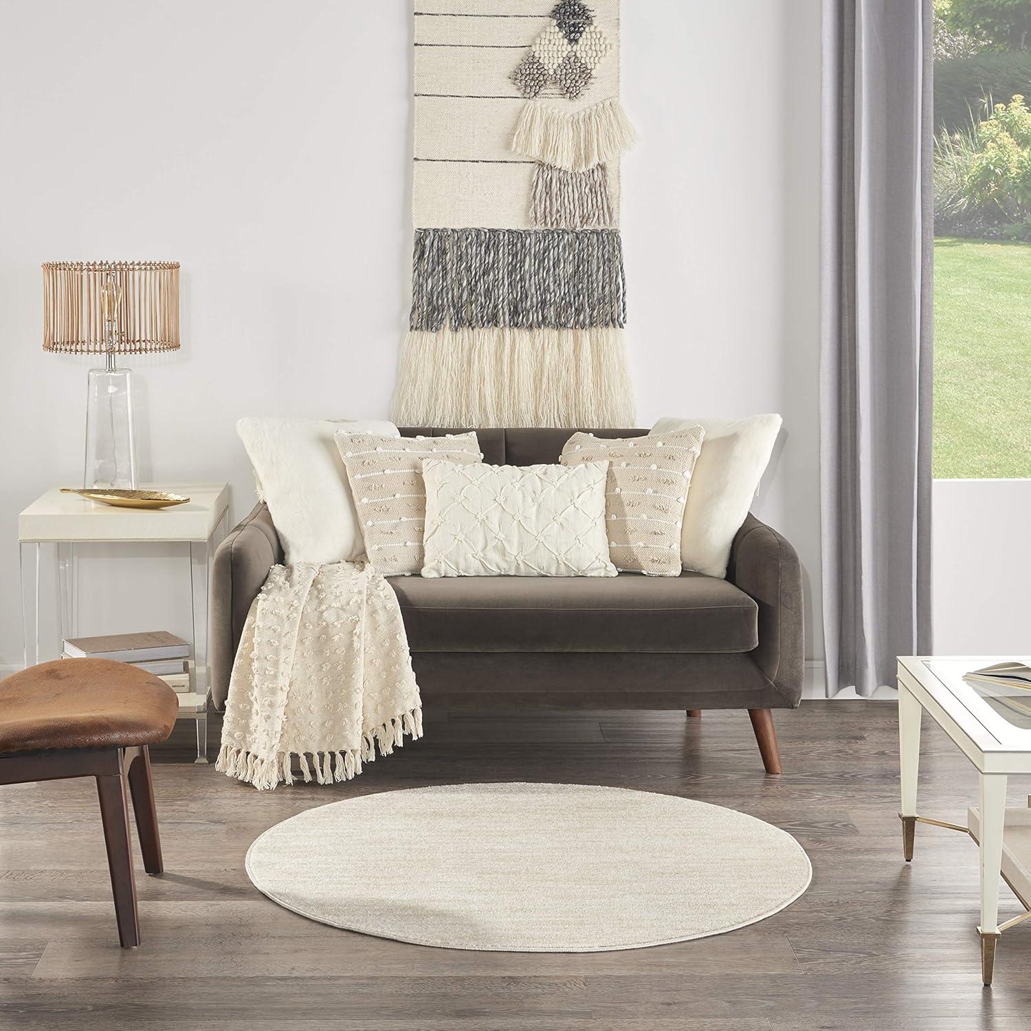 Nourison Essentials Easy Care Indoor Outdoor Area Rug - Ivory Beige 4' x Round