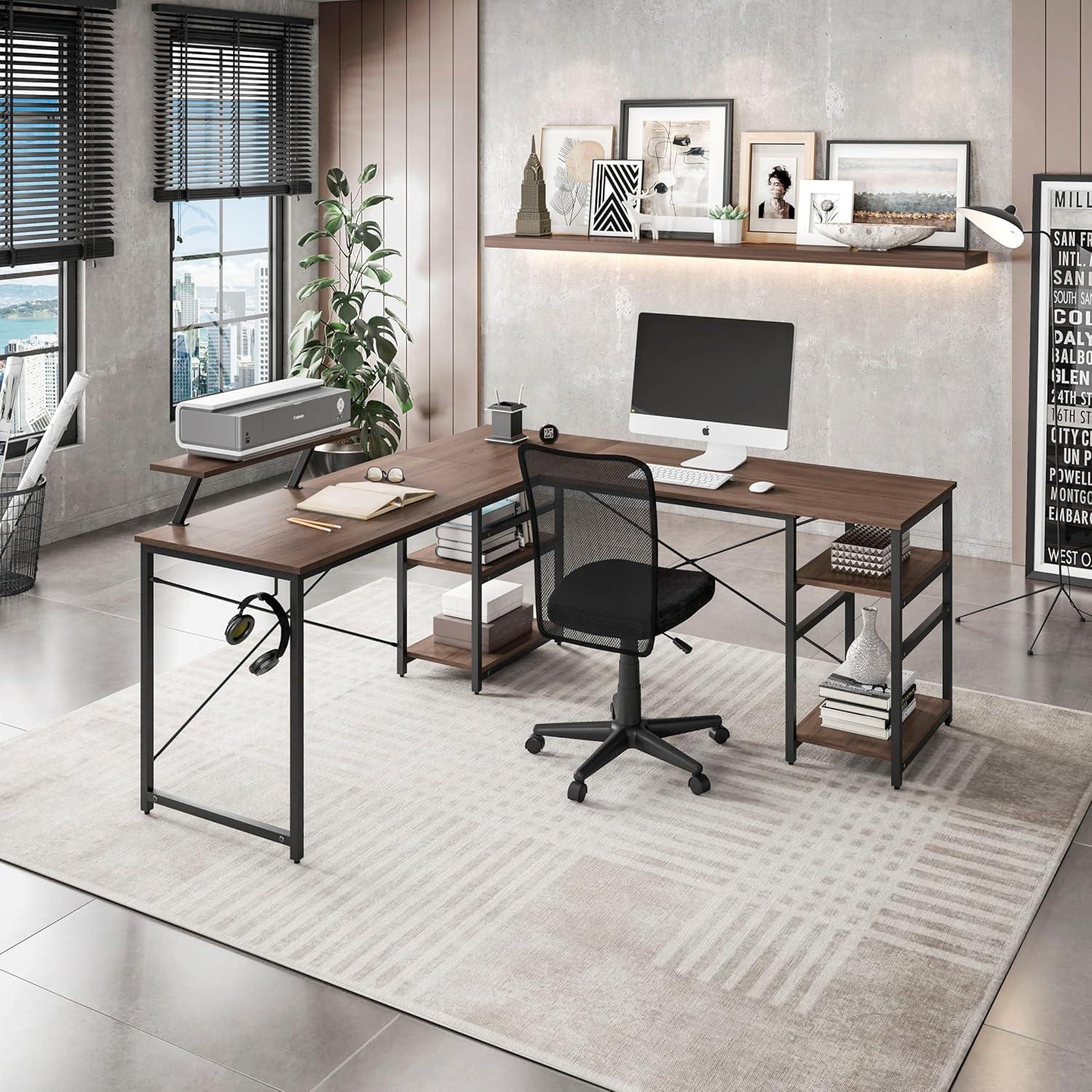 Inbox Zero Techni Mobili L-Shape Industrial Desk With Storage Shelves | Wayfair