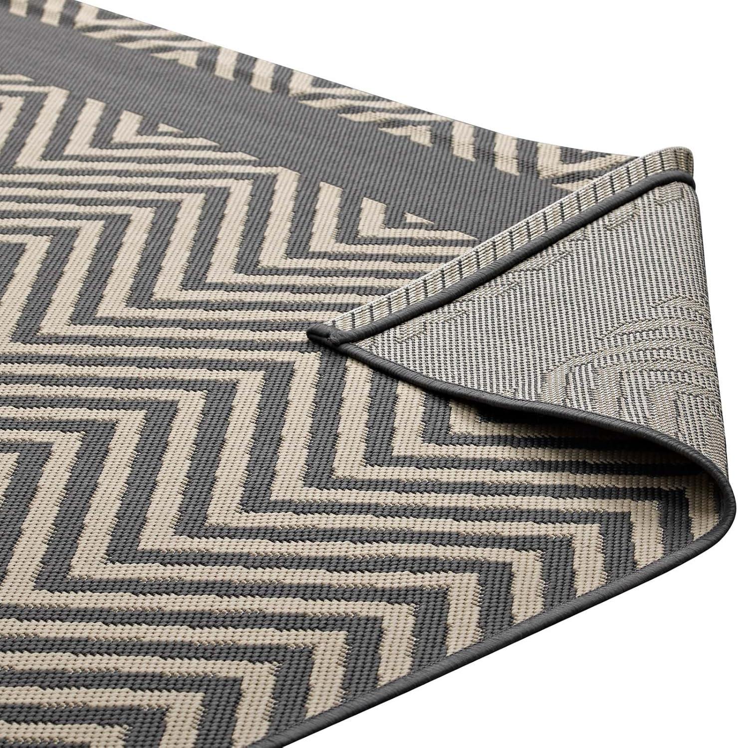 Gray and Beige 5' x 8' Synthetic Geometric Area Rug