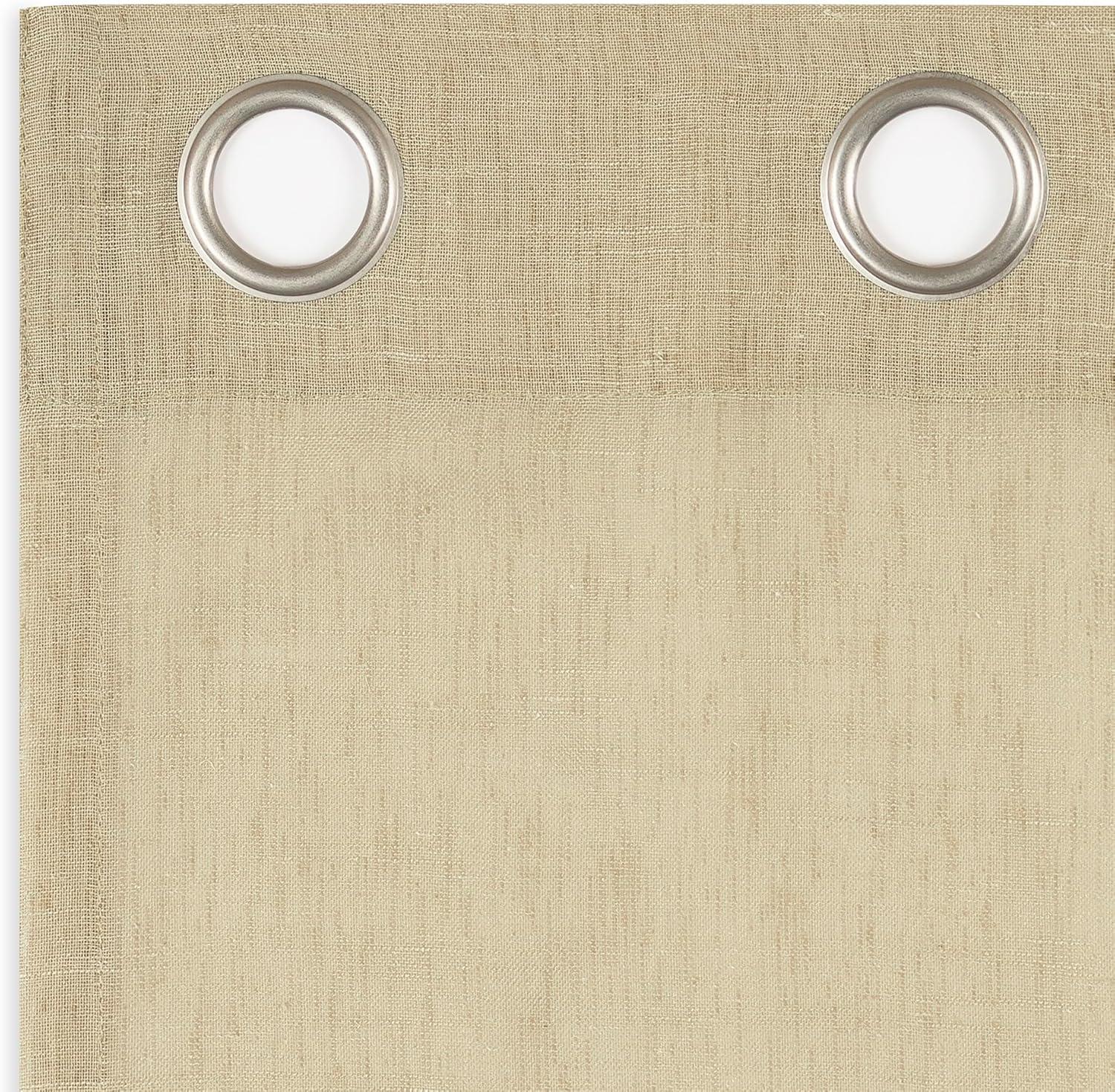 52"x63" Archaeo Light Filtering Slub Textured Linen Blend Grommet Top Curtain Panel Sand: Modern Indoor Decor