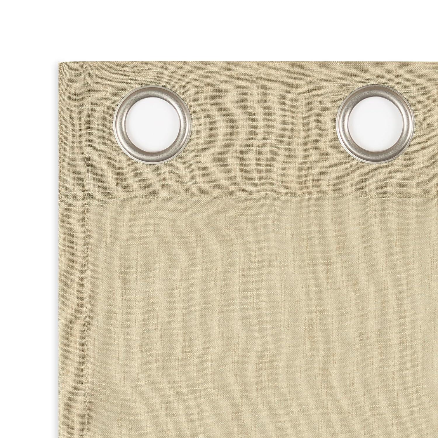 52"x63" Archaeo Light Filtering Slub Textured Linen Blend Grommet Top Curtain Panel Sand: Modern Indoor Decor