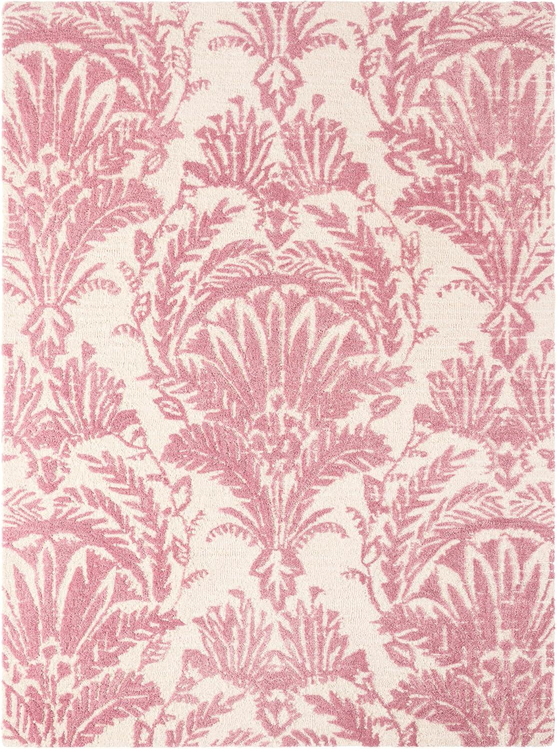 NICOLE MILLER NEW YORK Mod Damask Chambray Handcrafted Wool Area Rug Rose