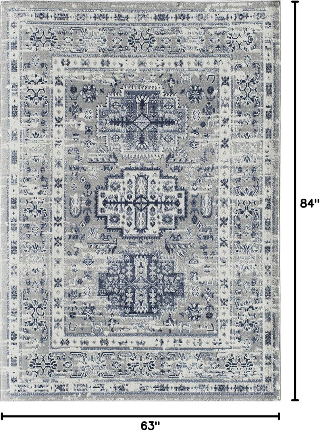 Rugs America Gallagher GL55F Inky Sundara Vintage Transitional Blue Area Rug for Dining Room Rug Neutral Rug Living Room Rug Kitchen, 5'3"x7'