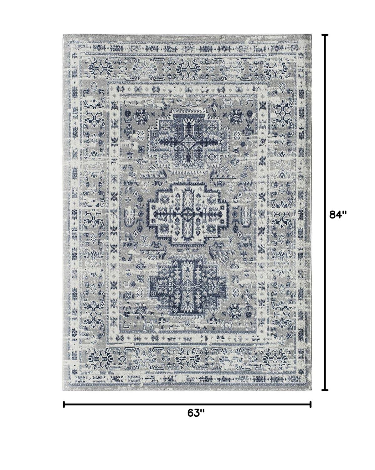Rugs America Gallagher GL55F Inky Sundara Vintage Transitional Blue Area Rug for Dining Room Rug Neutral Rug Living Room Rug Kitchen, 5'3"x7'