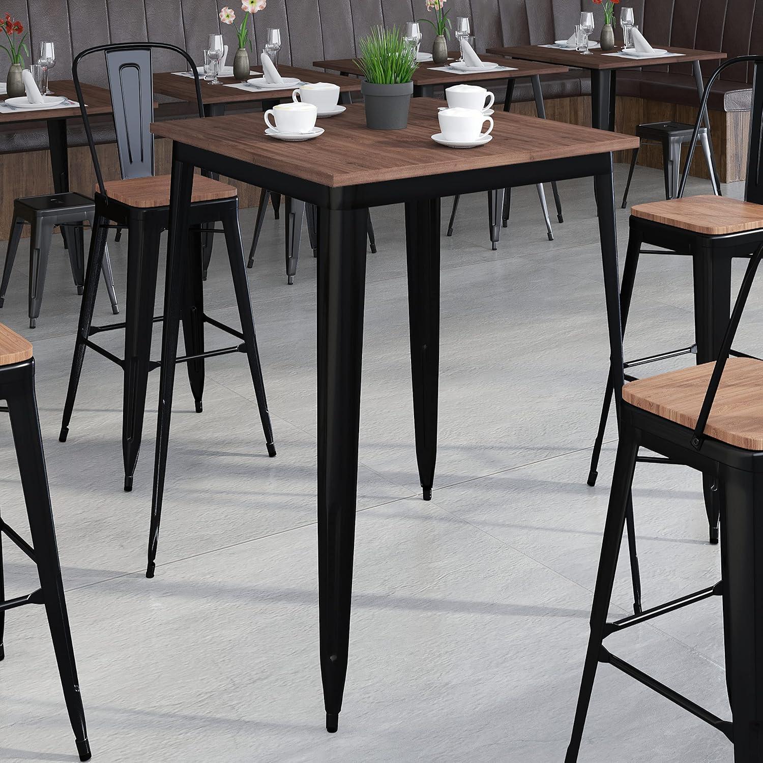 Emma and Oliver 31.5" Square Black and Wood Industrial Bar Table