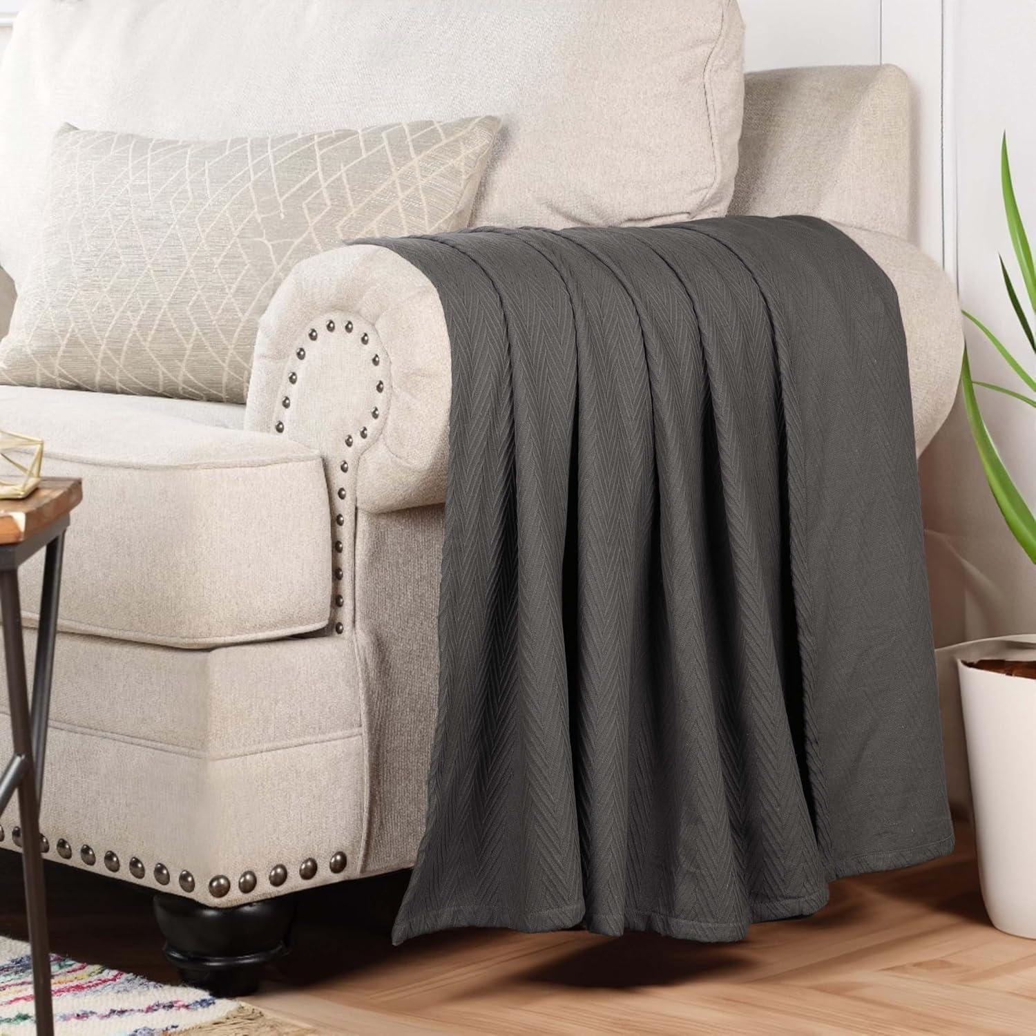 Superior Dobbyweave Knit Cotton Blanket, All Season Bed Blanket, Full/Queen 88" x 100", Charcoal