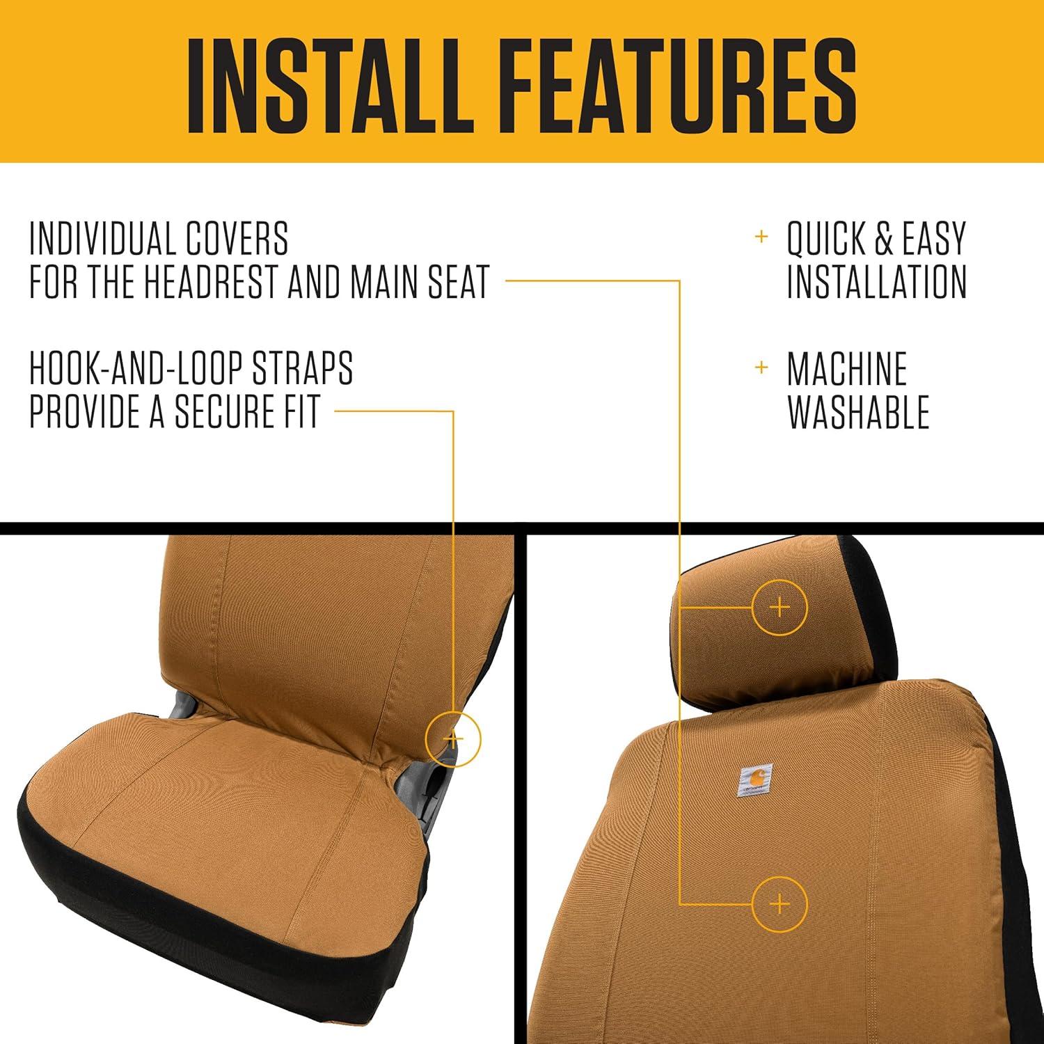Universal Nylon Duck Canvas Fitted Bucket Seat Covers, Durable Seat Protection with Rain Defender
