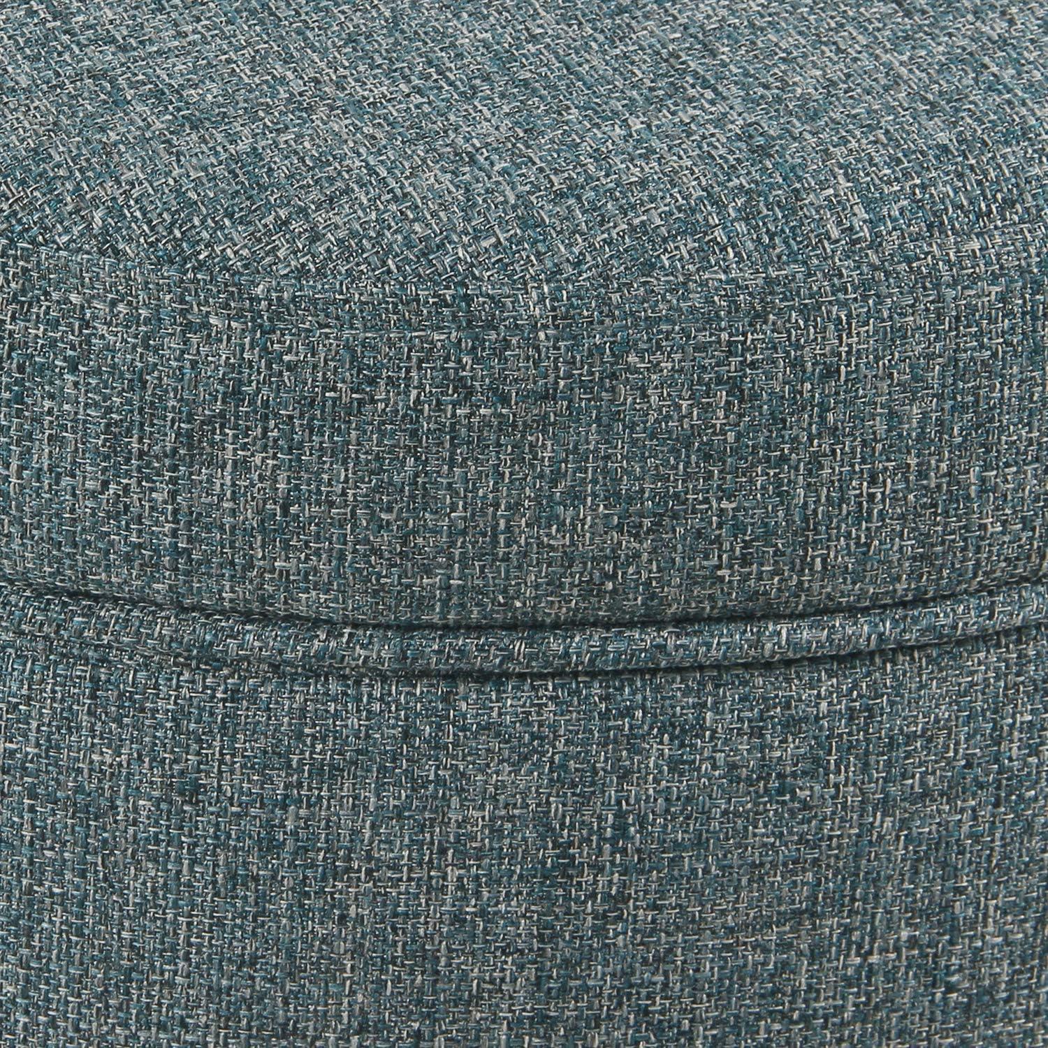 Mid-Century Modern Teal Tweed Round Storage Ottoman