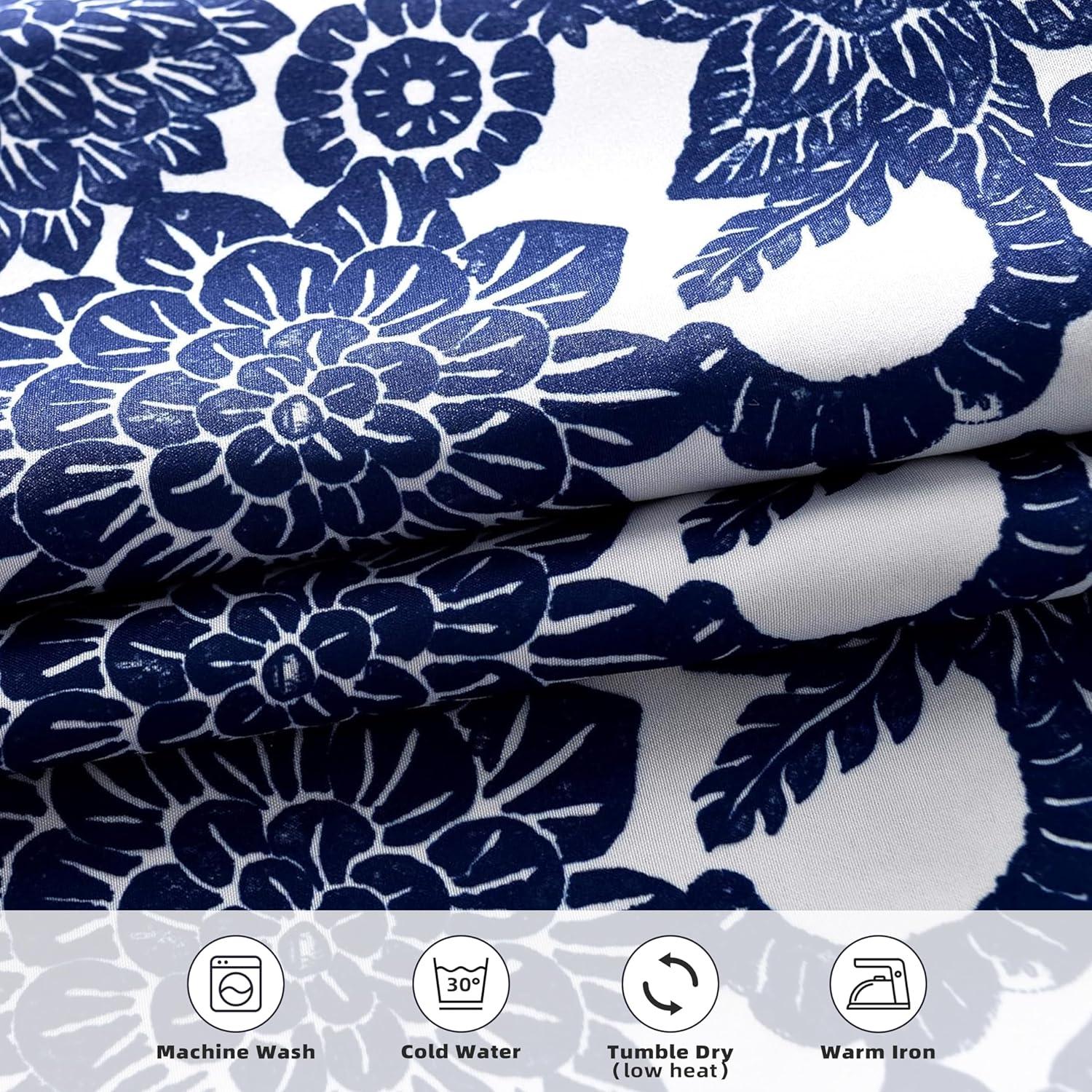 DriftAway Daisy Dahlia Blooming Flower/Floral Lined Thermal Insulated Energy Saving Window Curtain Valance for Living Room/Bedroom/Kitchen, 2 Layers, Rod Pocket, 52"x18"+2’’Header (Navy)