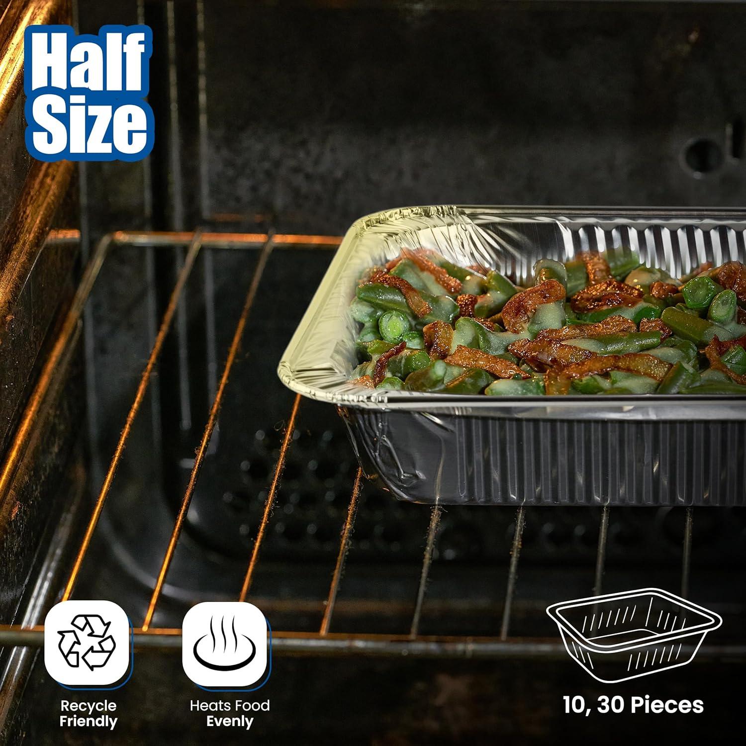 9x13 Aluminum Foil Pans (10 Pack), Disposable Half Size Deep Foil Pans, Cookware, Food Prepping, Large Pans for Baking, Reheating, Grilling