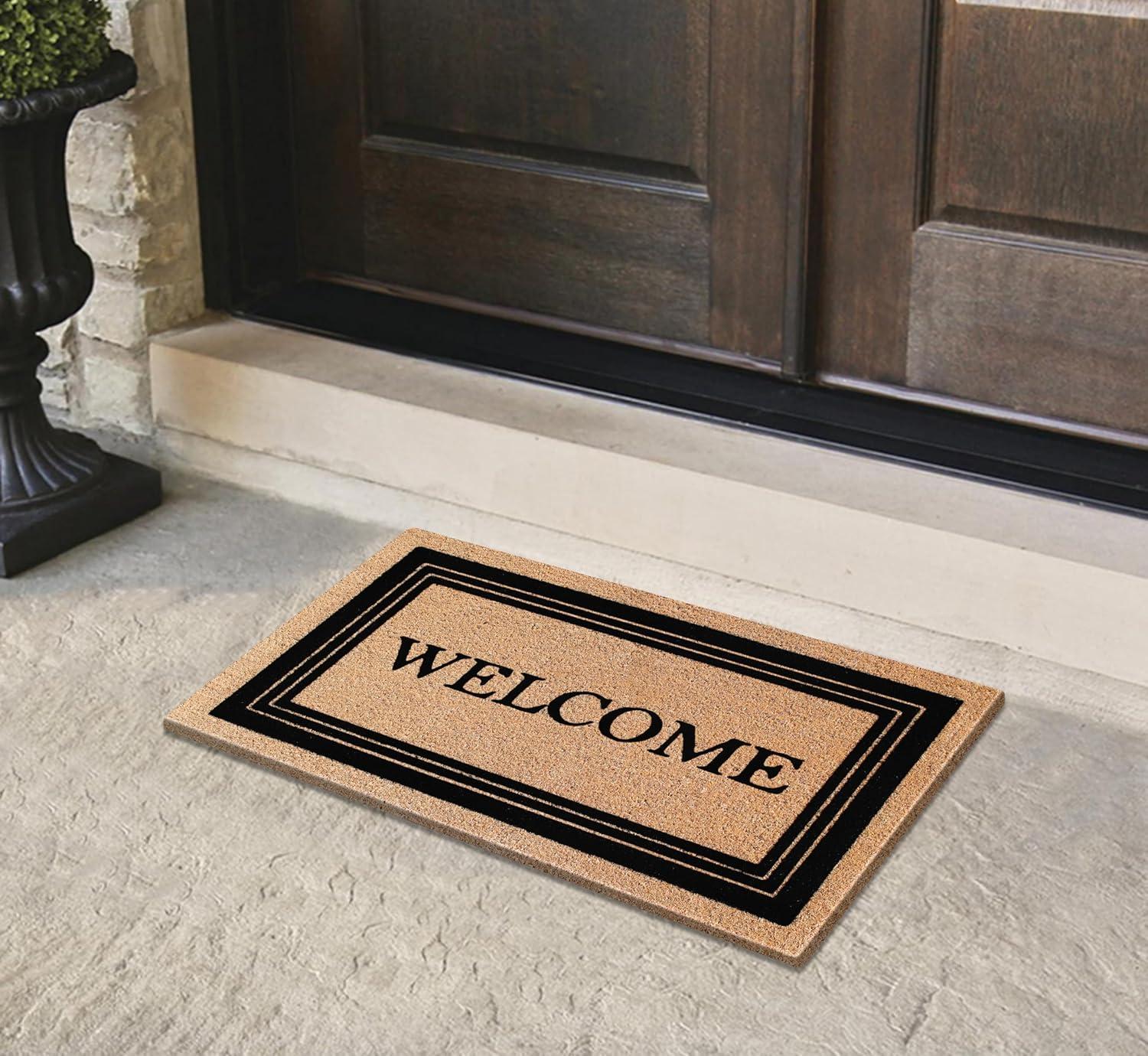 A1HC Welcome Entrance Door Mats, Durable Large Outdoor Rug, Non-Slip, Flock Doormat, Thin-Profile Heavy Duty Door Mat, Indoor Outdoor Front Door, High Traffic Areas, 24" X 39"